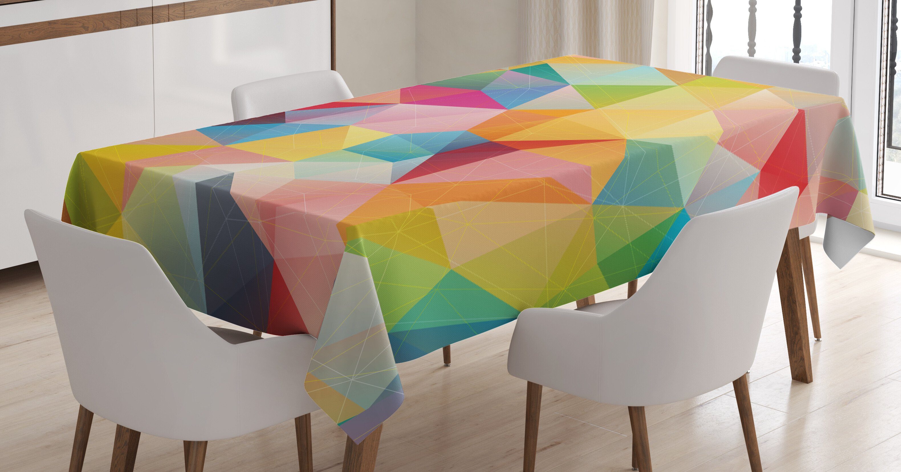 Abakuhaus Tischdecke Farbfest Waschbar Für den Außen Bereich geeignet Klare Farben, Geometrisch polygonal Arrangement
