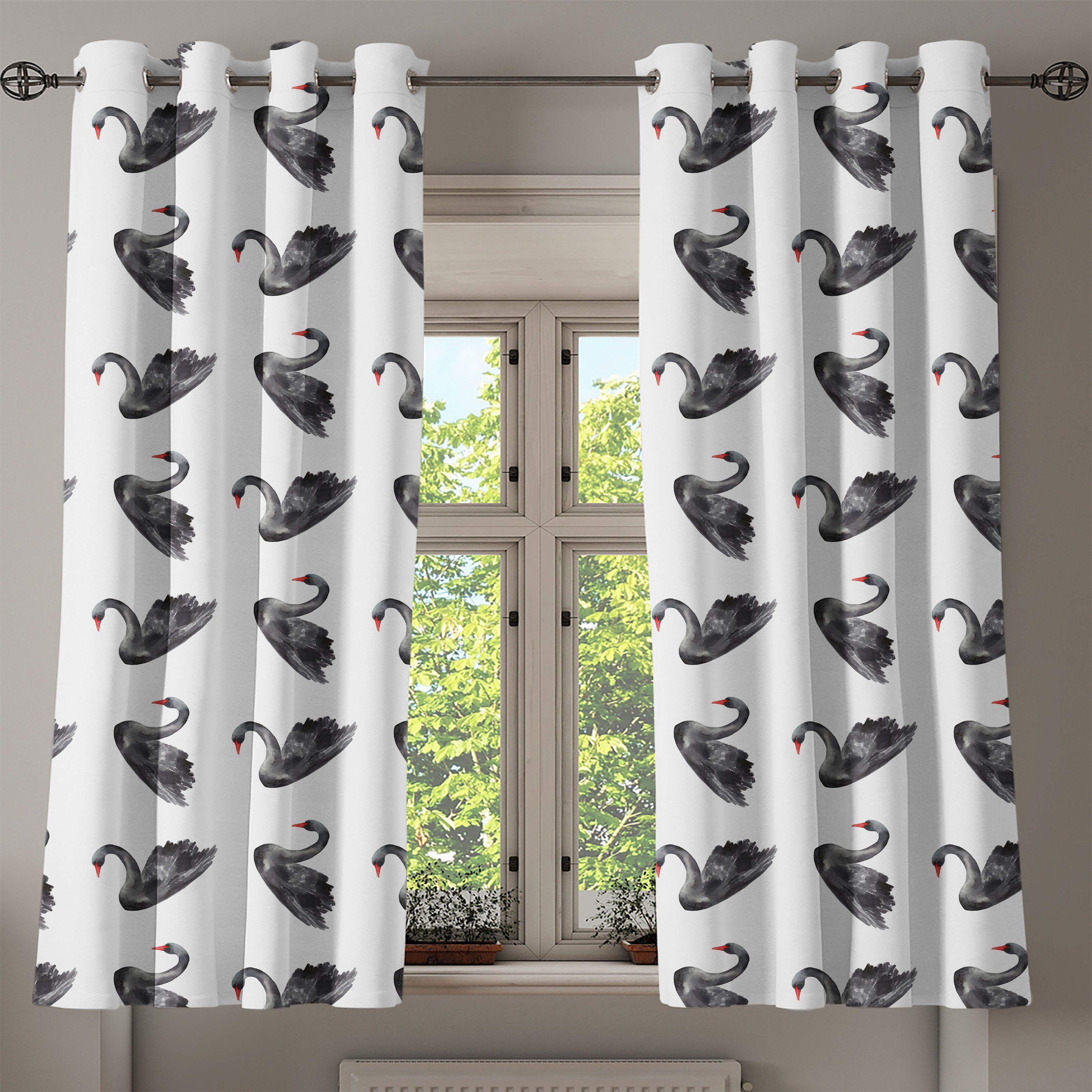 Abakuhaus, Wohnzimmer, Birds Black für 2-Panel-Fenstervorhänge Schlafzimmer Schwan Gardine Dekorative Aquarelle