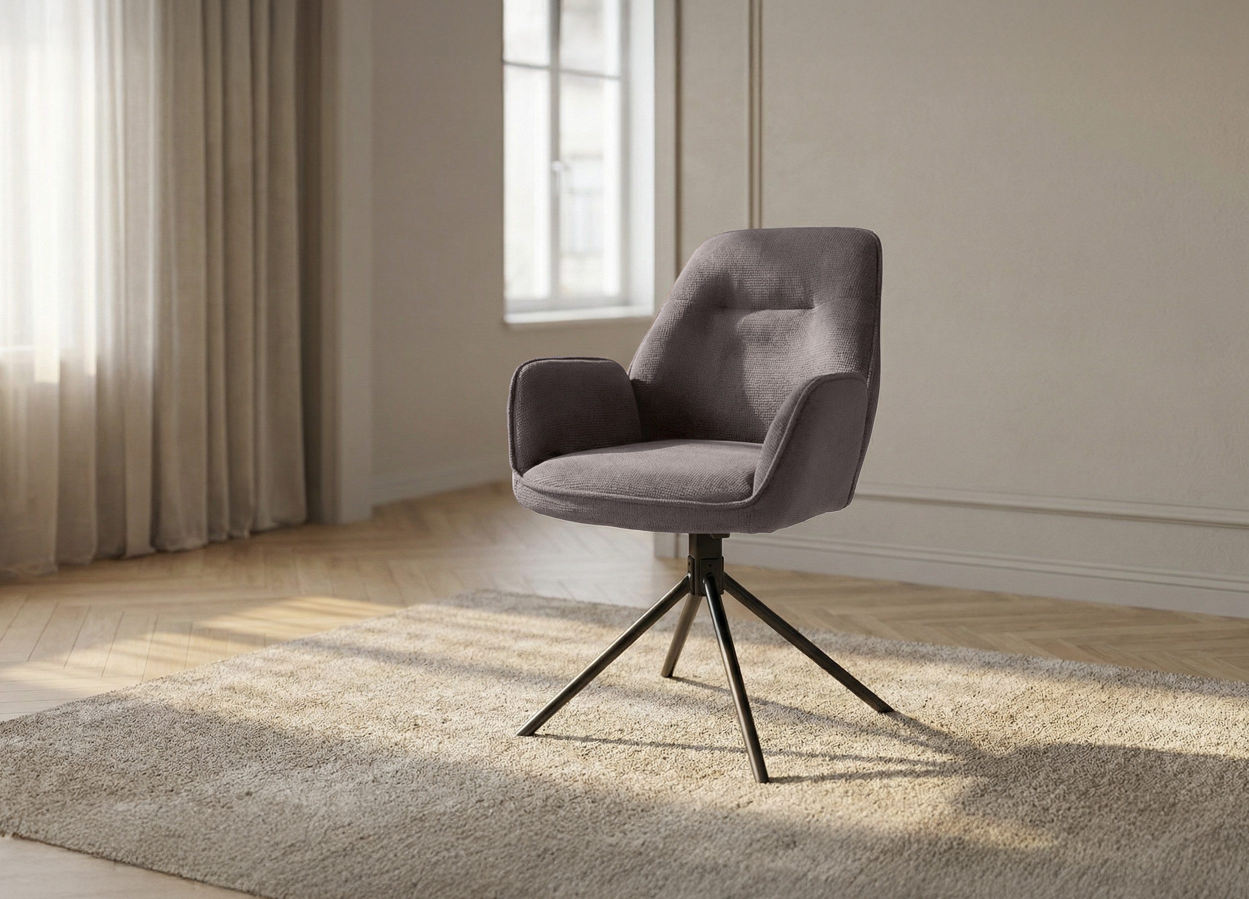 Massivart® Polsterstuhl drehbar 180 Grad, Esszimmerstuhl, Stoffbezug Chenille-Optik, »Malita«, Metallgestell schwarz matt · automatische Rückstellung