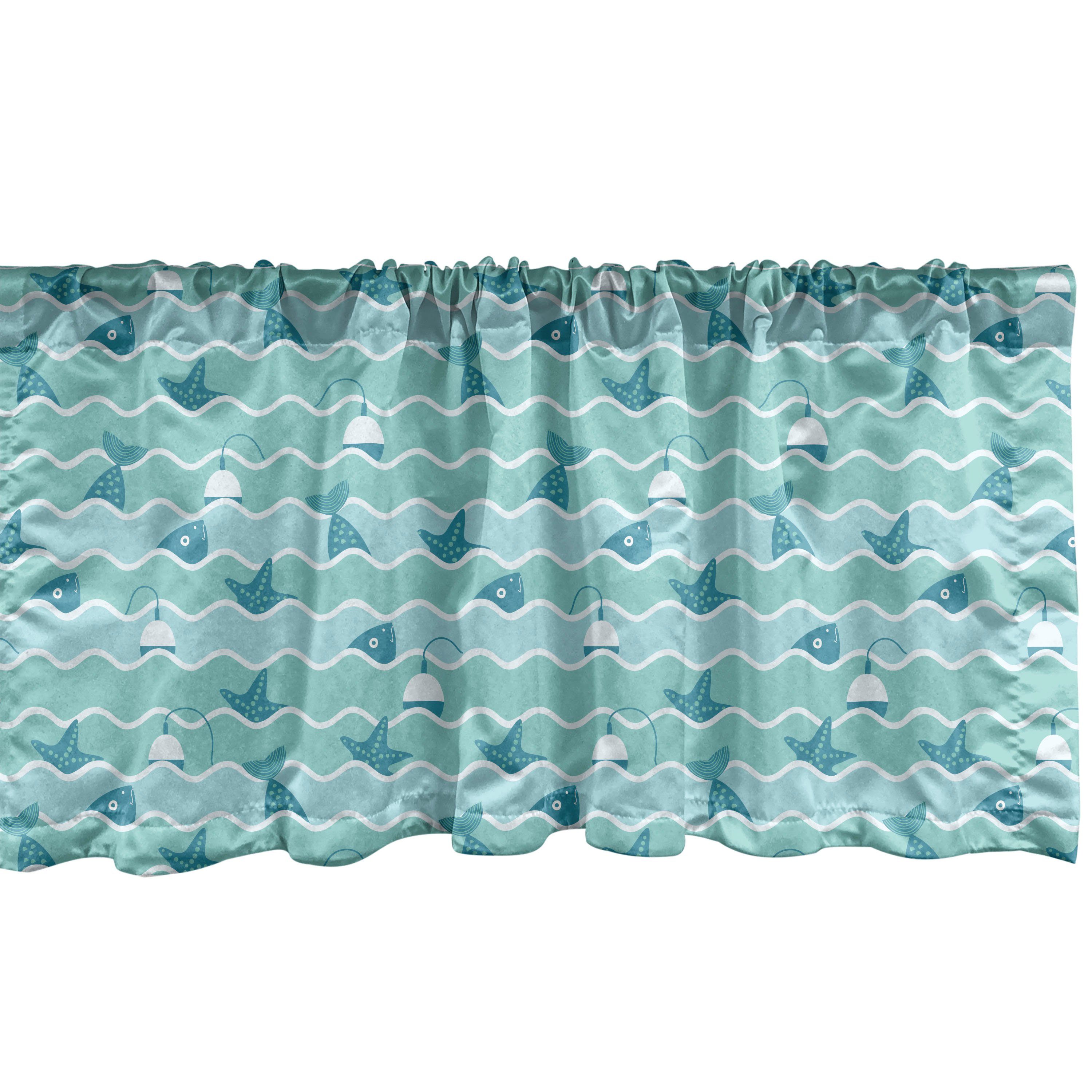 Scheibengardine Vorhang Volant für Küche Schlafzimmer Dekor mit Stangentasche, Abakuhaus, Microfaser, Wasser Angeln Thema Waves Float