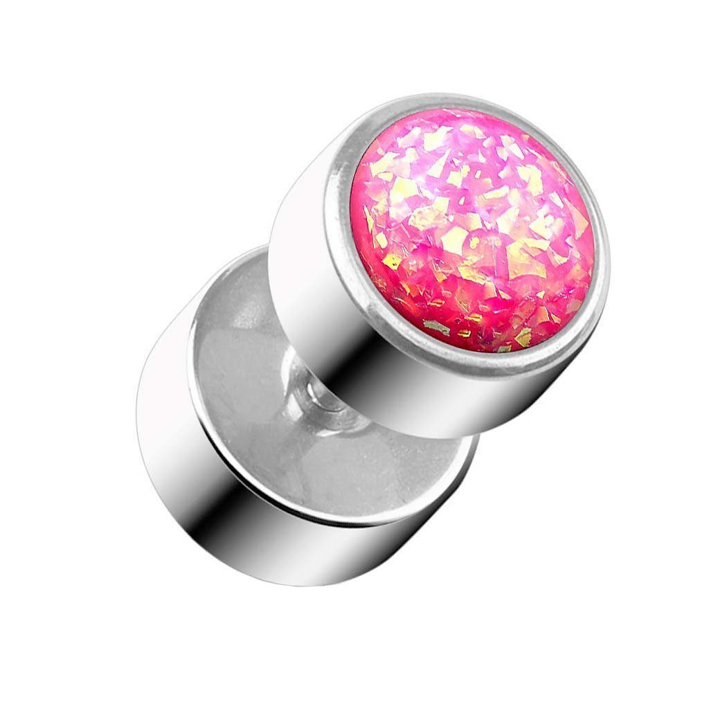 Taffstyle Piercing-Set Piercing Ohr Plug Platte Ohrpiercing Pink Ohrring Runde mit Opal Fake Ohrstecker Tunnel Flesh Stecker Glitter