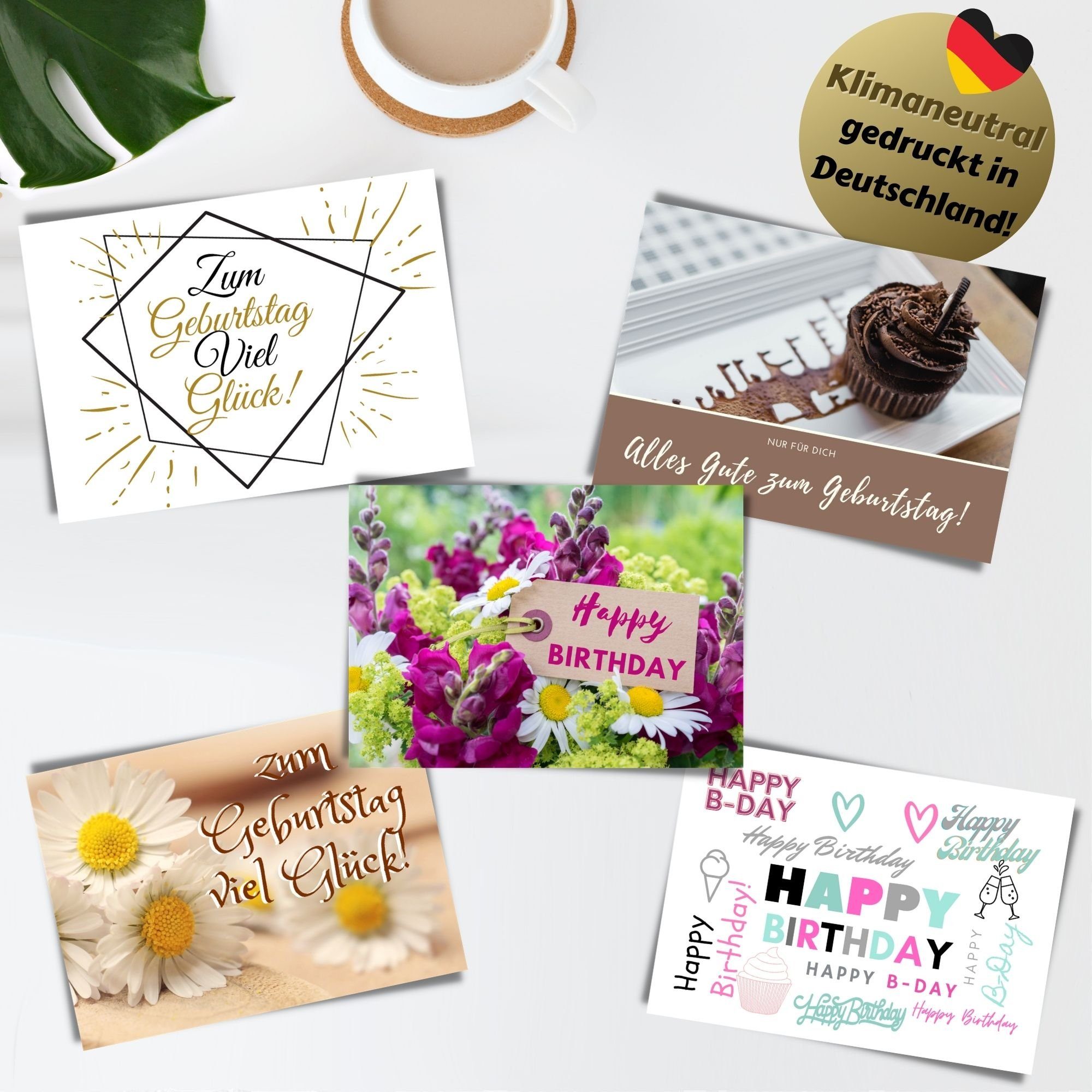 Geburtstag Domelo Kraftpapier Postkarten, Set, mit Karten 15er Birthday Umschlag, zum Geburtstagskarten Geburtstagskarte Set 15er Happy Grußkarten