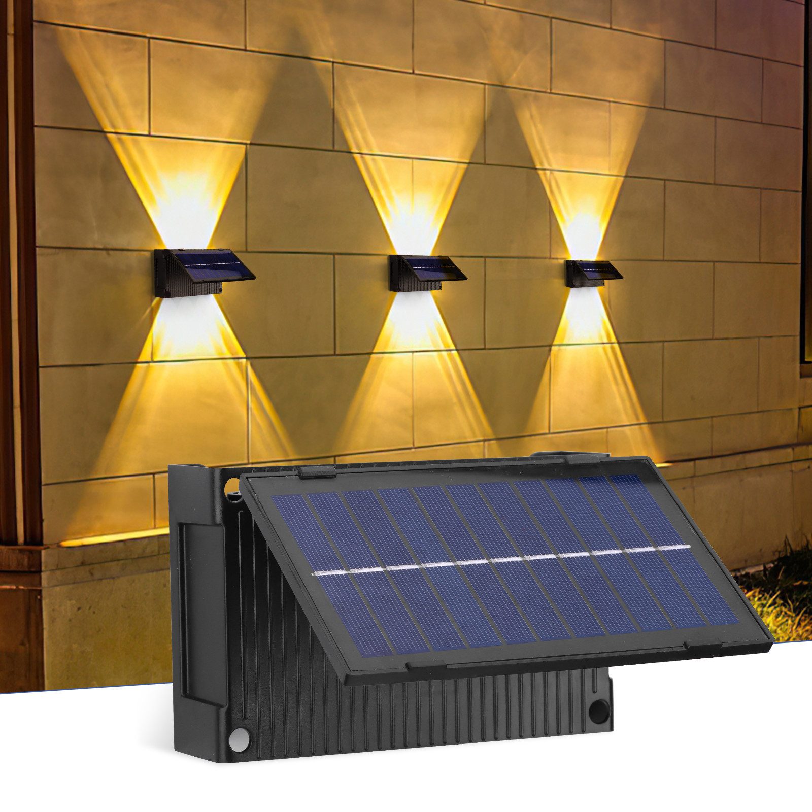BlingBin LED Außen-Wandleuchte Solar-Wandleuchten,wasserdichte,Auf- und Abwärtsleuchten, für Gärten, Zäune, Wege, LED fest integriert, warmes Licht, Solarbetriebene Effizienz, wasserdichte Wandleuchte, LED-Beleuchtung