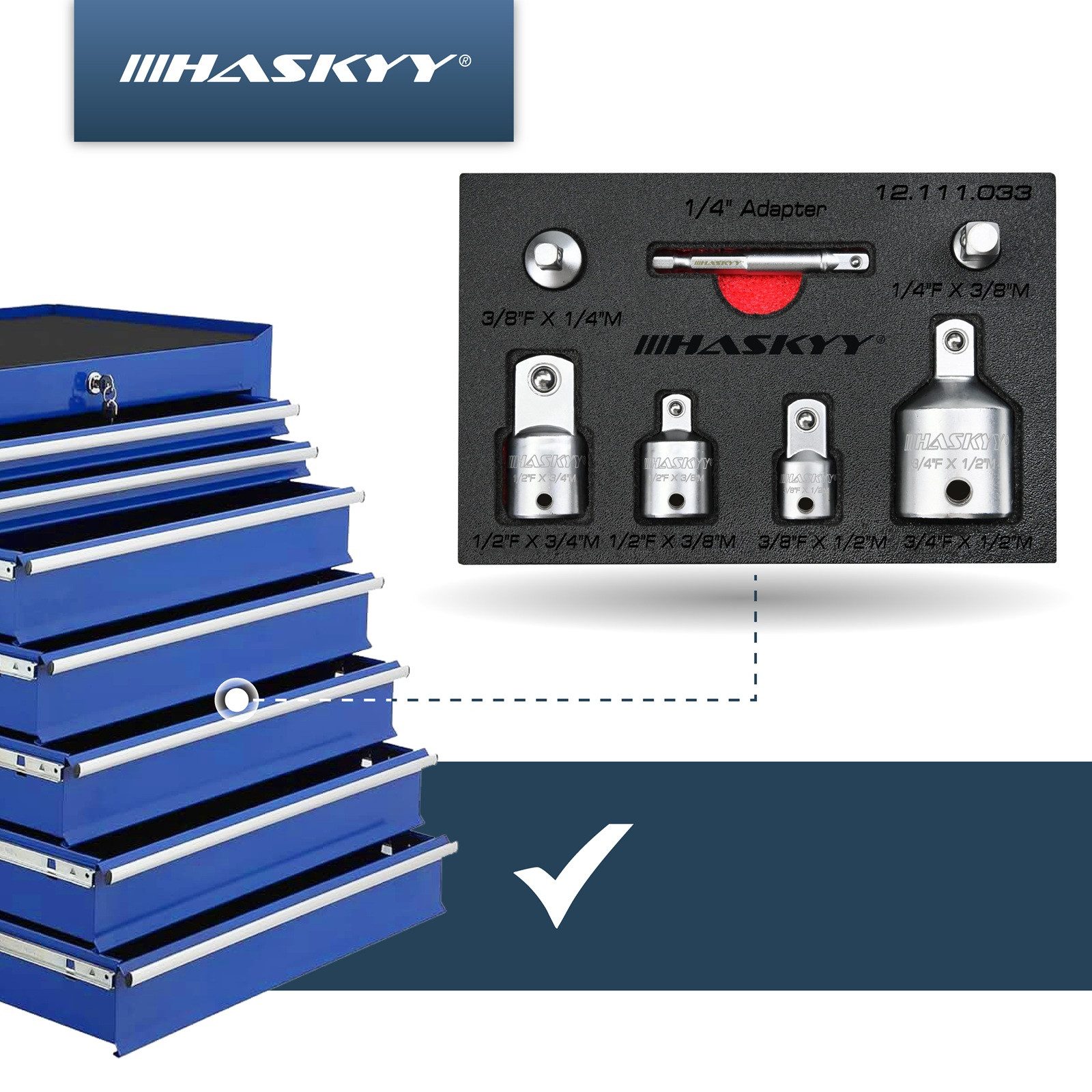 HASKYY Stecknüsse Schlagschrauber Stecknuss Adapter Set 1/4" 3/8" 1/2" 3/4" Steckschlüss – Bild 5 von 5
