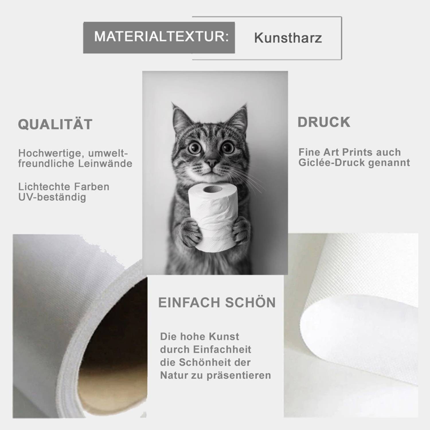 TPFLiving Kunstdruck OHNE RAHMEN, Lustige Tiere mit Toilettenpapier - (Lein günstig online kaufen