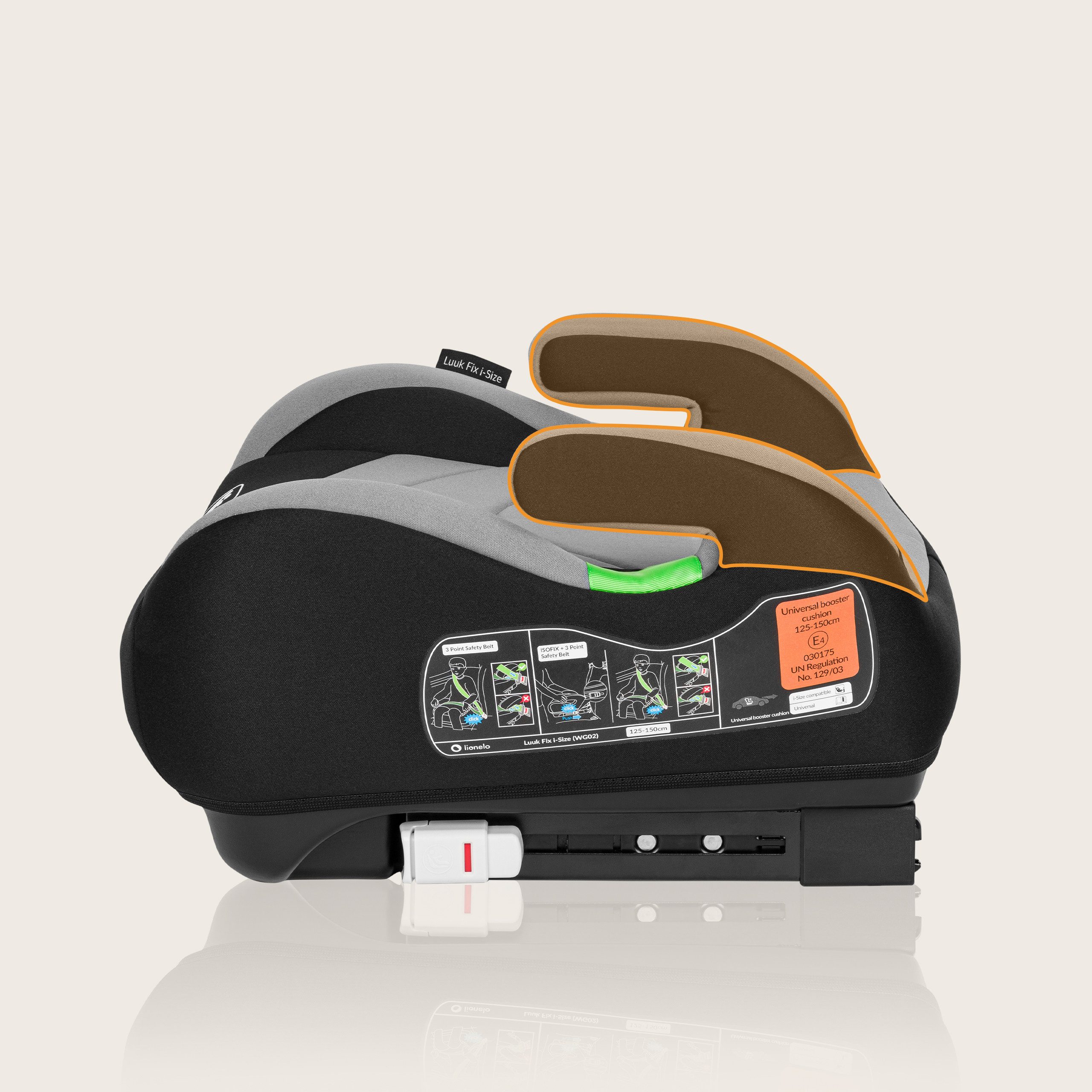 lionelo Kindersitzerhöhung LUUK FIX I-SIZE, ab: ab 2 Jhre, bis: bis zu 4 Jahre oder länger, ab: 125,00 cm, bis: 150,00 cm, (Set), ISOFIX / I-SIZE / Maschinenwas – Bild 5 von 5