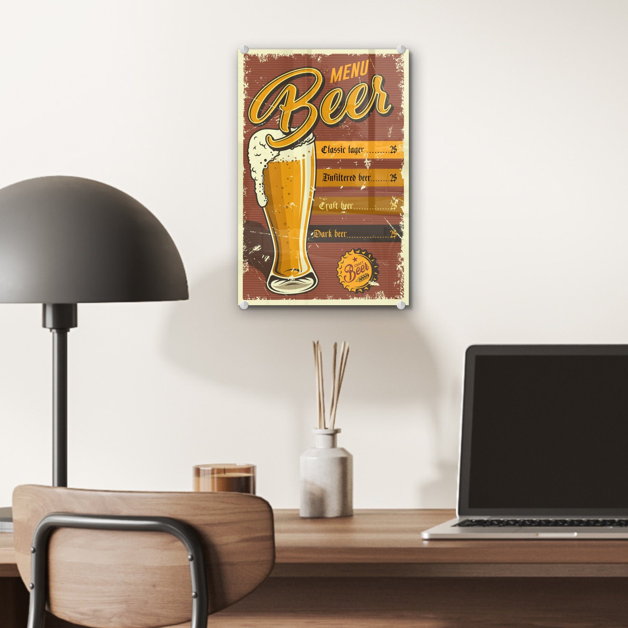 Bilder - Vintage Glas - Wanddekoration Bier Foto MuchoWow - - (1 auf Glasbilder Mancave Wandbild Werbung, - Glas - auf Acrylglasbild St),