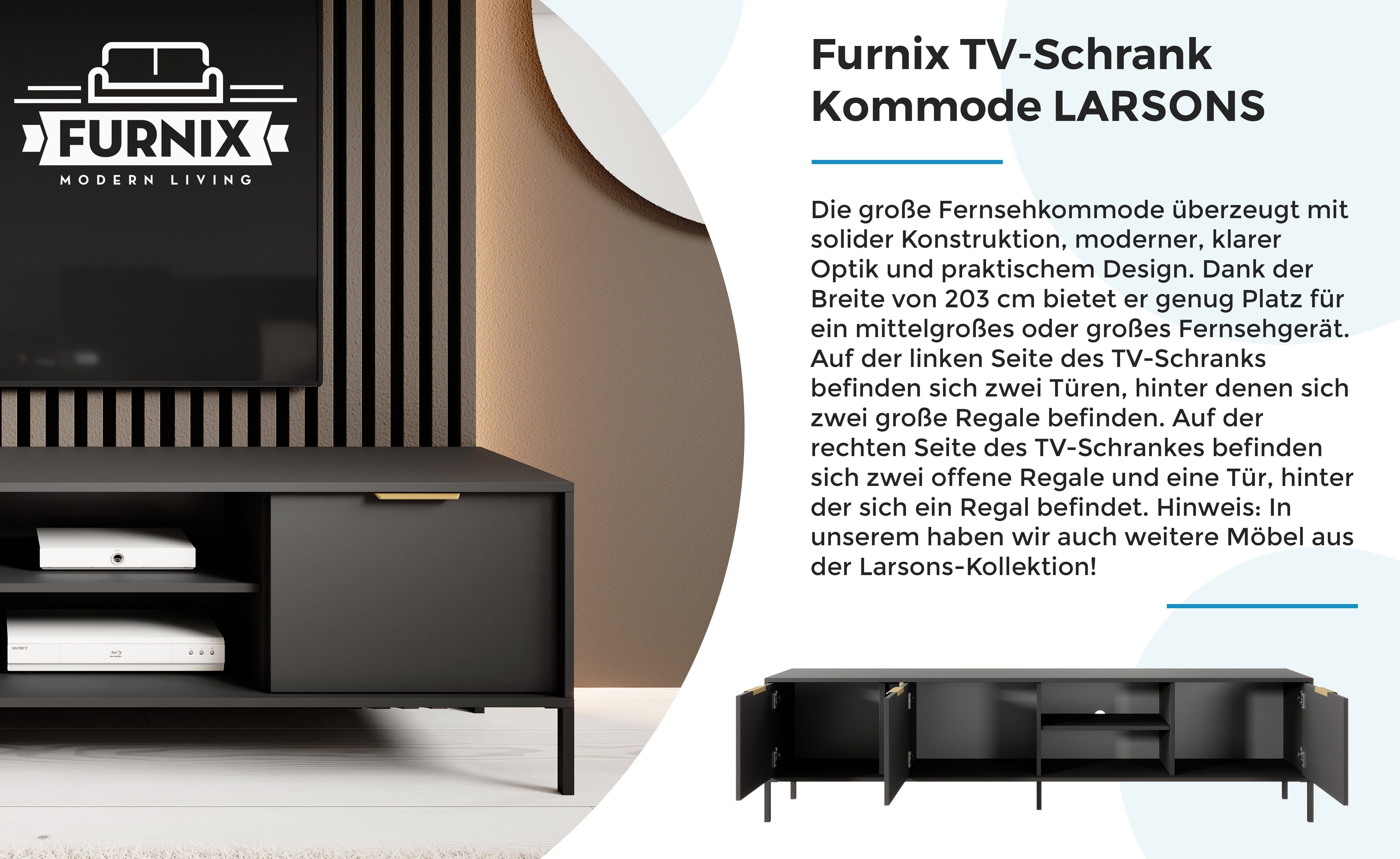 Furnix TV-Board LARSONS 203F B202,9 x cm, 3D x T39,5 Flügeltüren Fernsehschrank Metallbeine H53,4 cm 3 Anthrazit, cm
