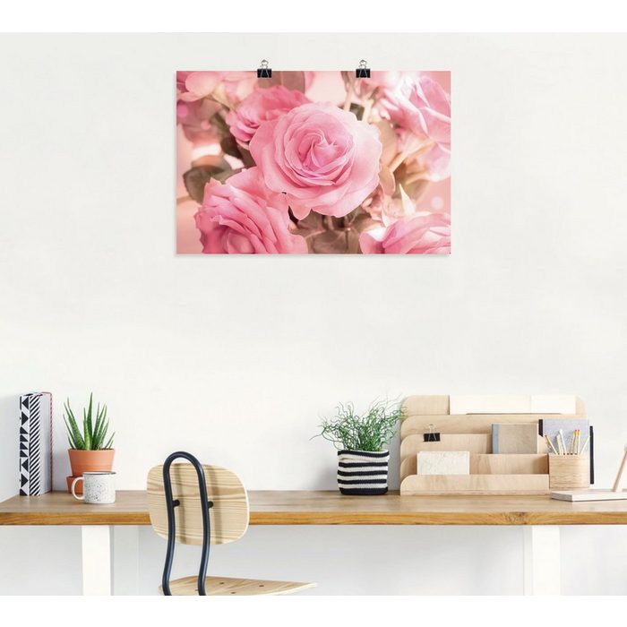 Artland Wandbild Rosarosenbouquet Blumen (1 St) als Alubild Leinwandbild Wandaufkleber oder Poster in versch. Größen