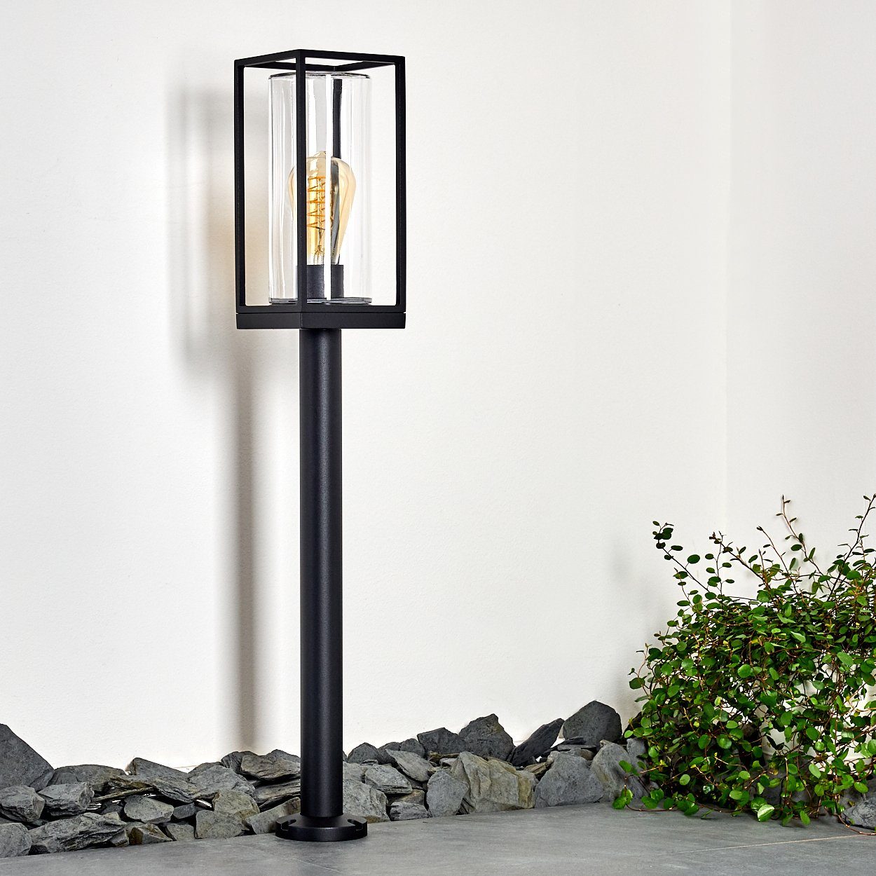 Stehleuchte Schwarz, Stehlampe Wegeleuchte, Metall, 75cm, Leuchtmittel, Außenleuchte hofstein E27, »Besana« mit IP44 Klarglas-Scheiben, Gartenlampe Gartenbeleuchtung ohne