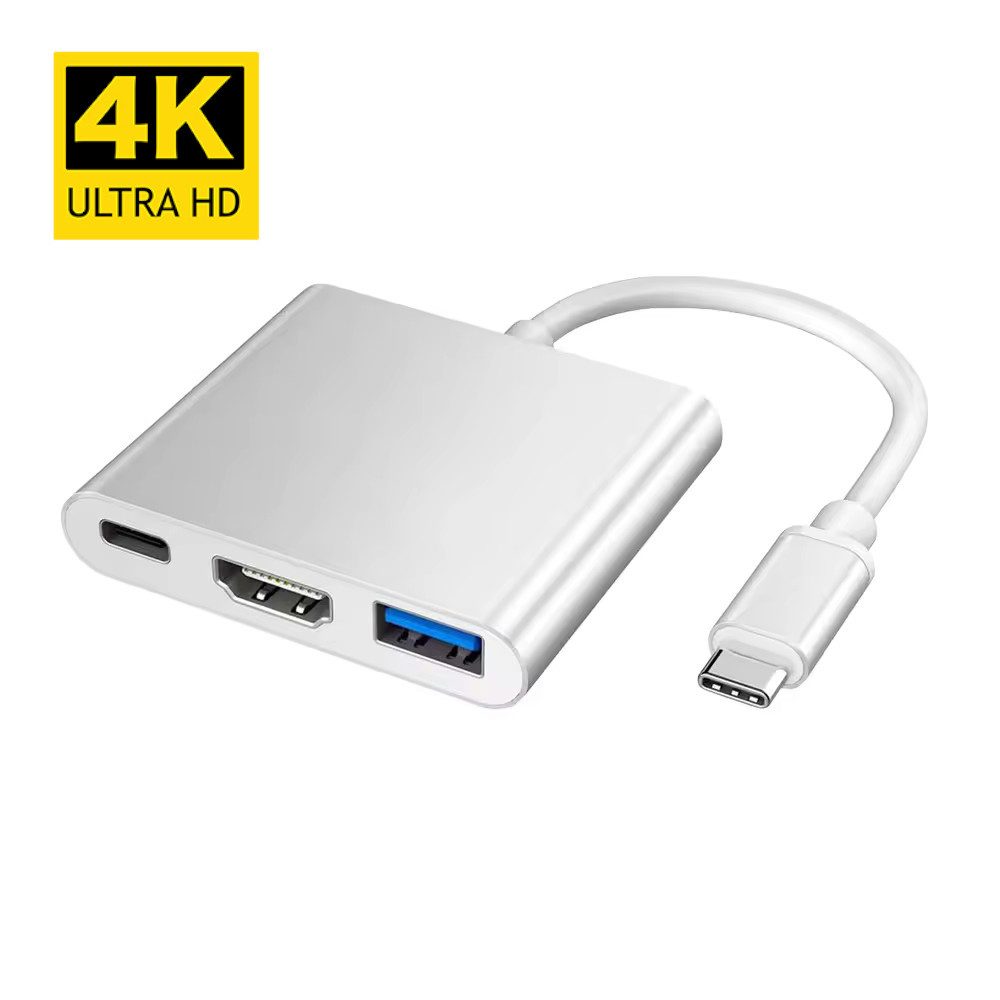 TradeNation Laptop-Dockingstation 3IN1 USB C Hub Adapter Typ-C auf USB HDMI 4K HD TV Kabel Mac Samsung, (1 St), Schnellladen