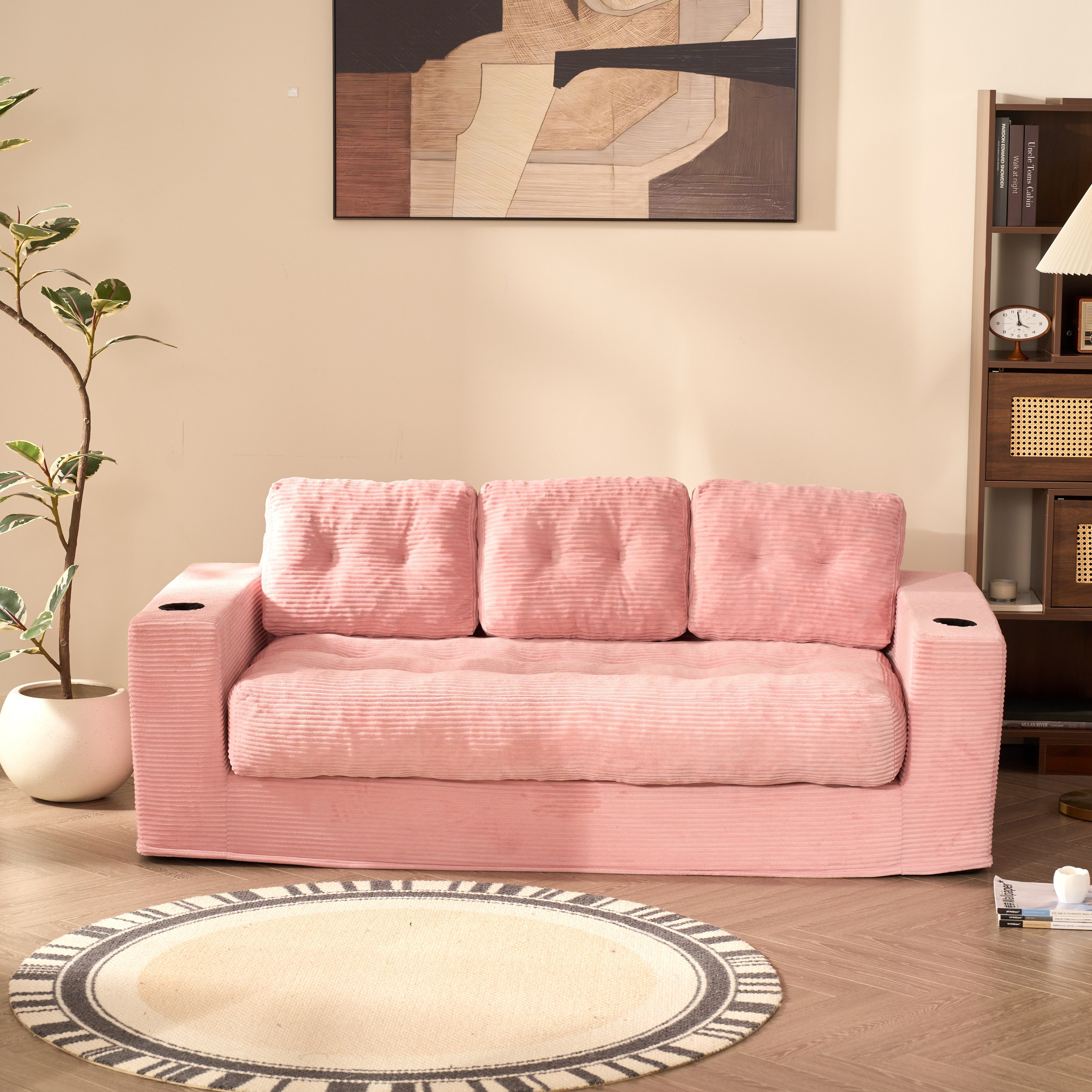 LITBIRD Sofa Bodensofa 3-Sitzer 190 cm, modulares Kordstoff Sofa mit Rückenlehne, 1 Teile, Jugend- & Studentensofa, bequemes Relax Sofa