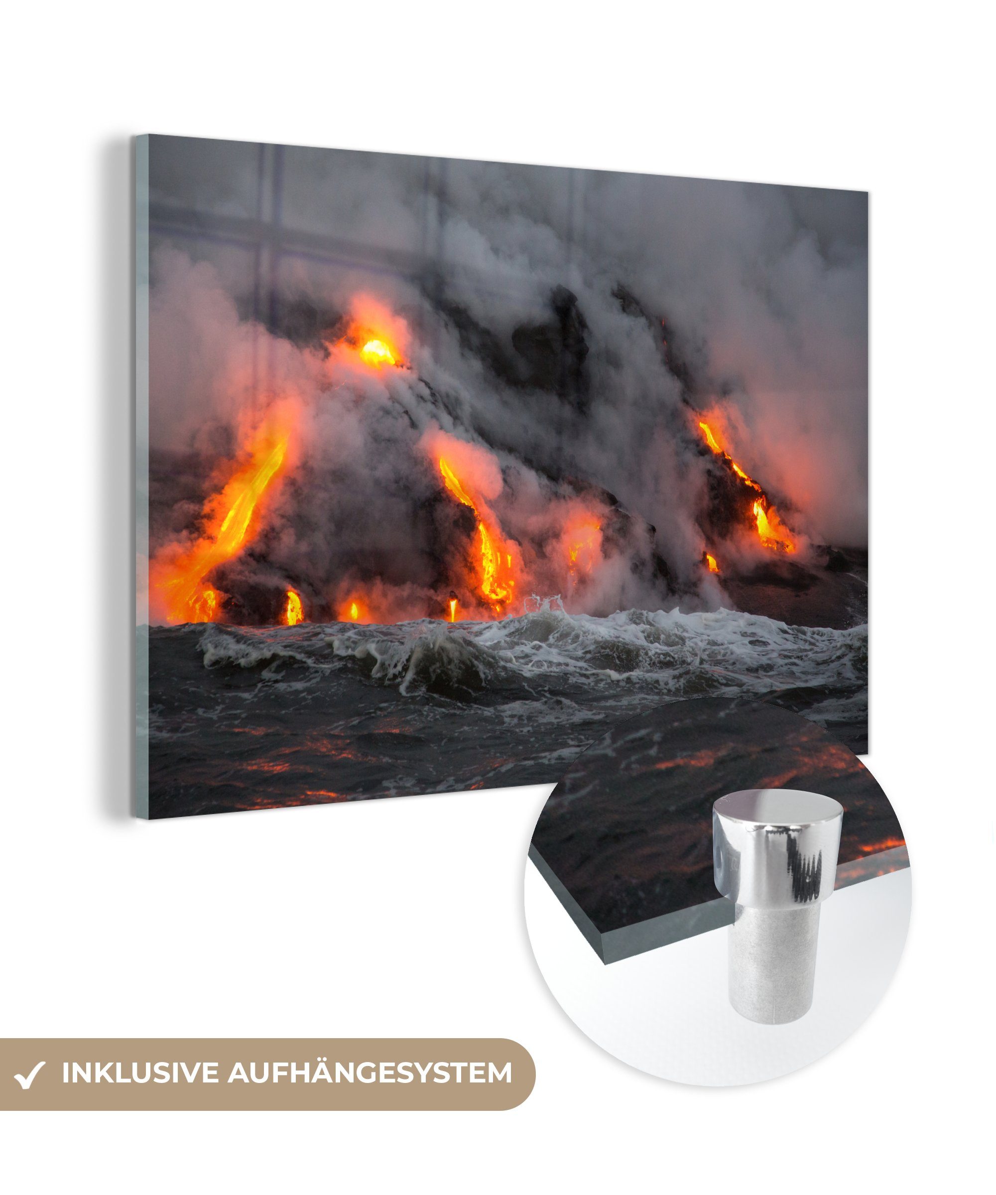 MuchoWow Acrylglasbild Rauch und Feuer St), Hawaii-Nationalpark, Wohnzimmer im nordamerikanischen (1 Schlafzimmer & Acrylglasbilder