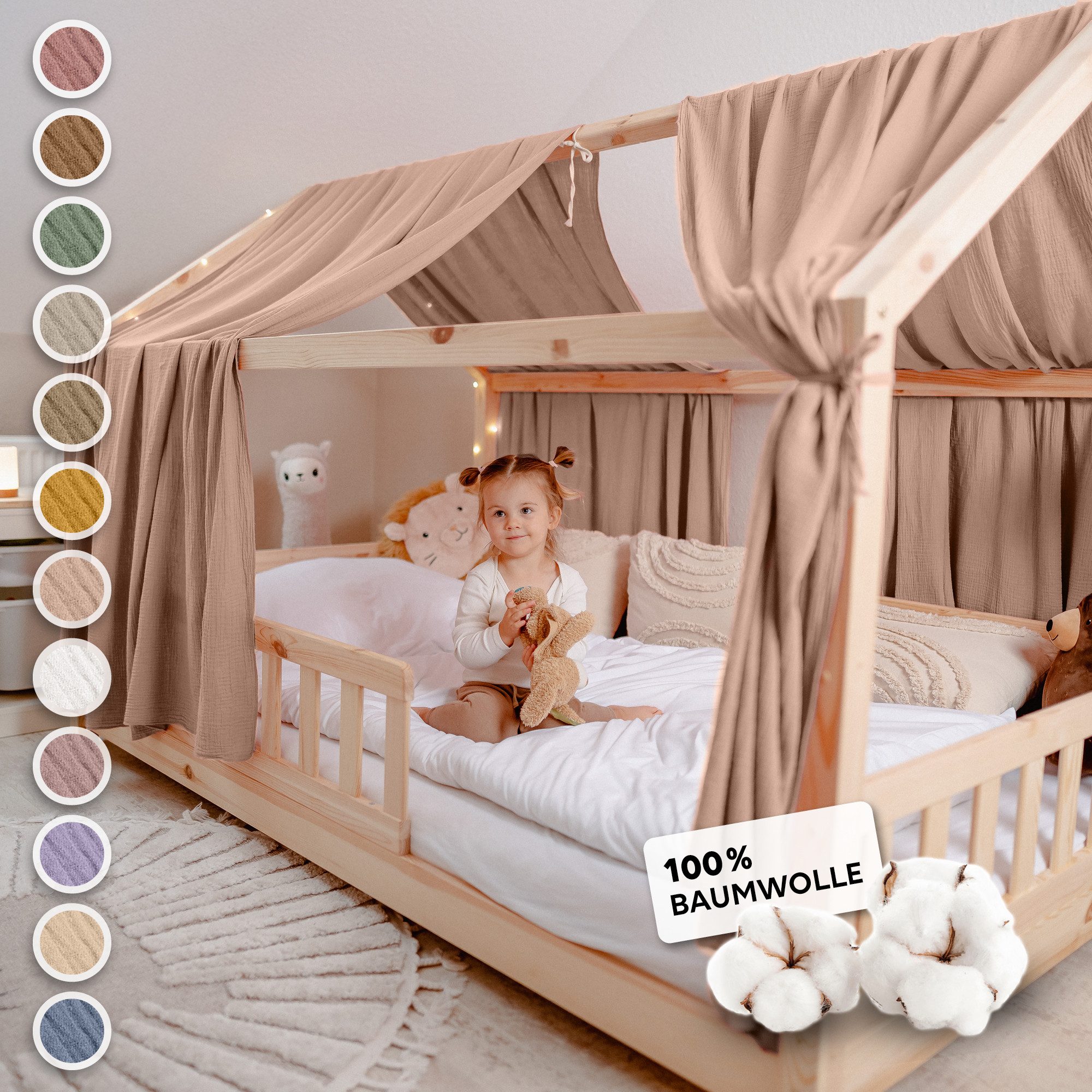 lilimaus Betthimmel Hausbett Himmel 2er-Set aus 100% Musselin - für Kinderbett (1-tlg), Set mit 2 abgestimmten Stoffbahnen - weich & schnell montiert