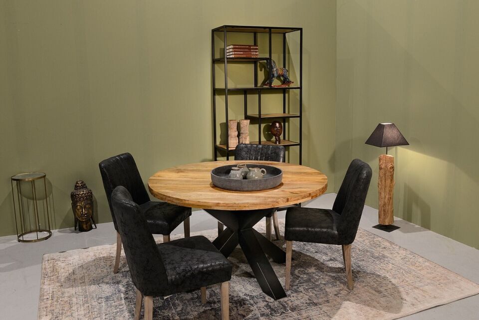 Couchcenter Küchentisch Esstisch Wehl Spider rund Ø 80 cm bis 150 cm Massivholz Tisch, Ebene Tischplatte