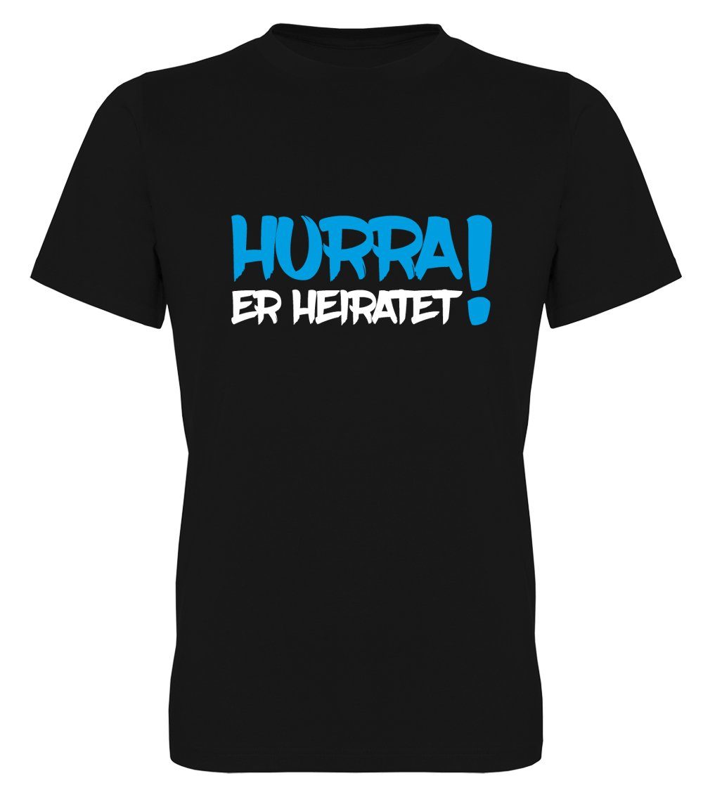 G-graphics T-Shirt zum Junggesellen-Abschied - Hurra – er heiratet! Herren Begleiter-T-Shirt zum JGA / Poltershirt