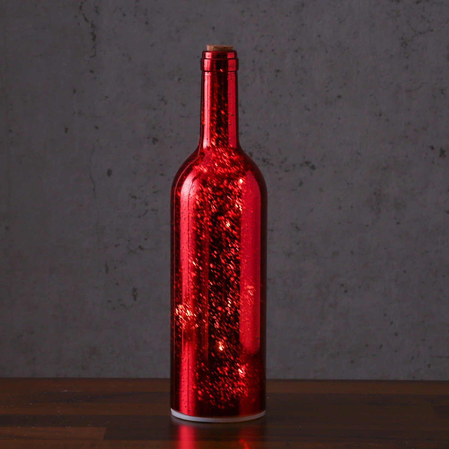 MARELIDA LED Dekolicht LED Dekoflasche Leuchtflasche flackernd m. Lichterkette 8LED Timer rot, LED Classic, warmweiß (2100K bis 3000K) | Leuchtfiguren