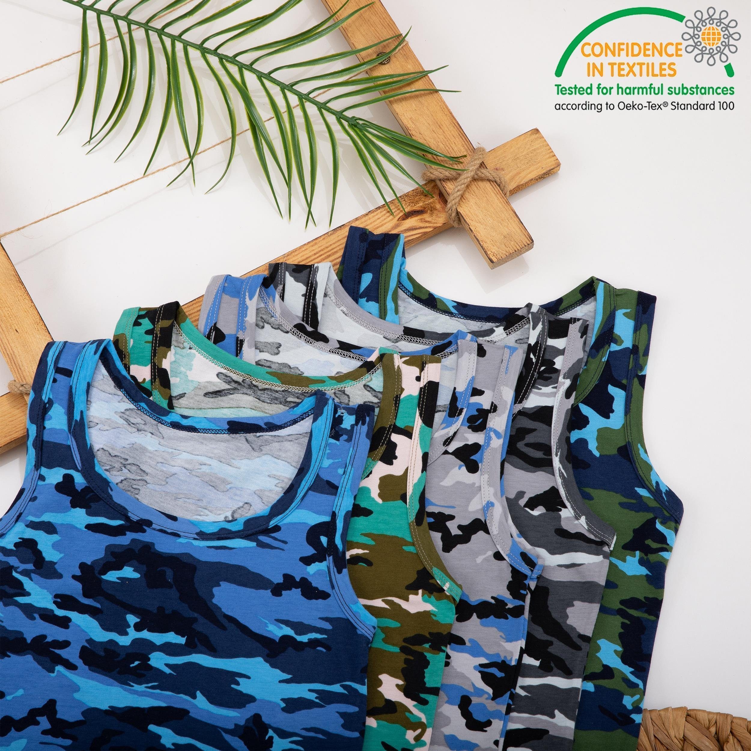 LOREZA Unterhemd 5er Set Jungen Unterhemden - Camouflage - Bunt (Spar-Packung, 5-St., 5er Pack)
