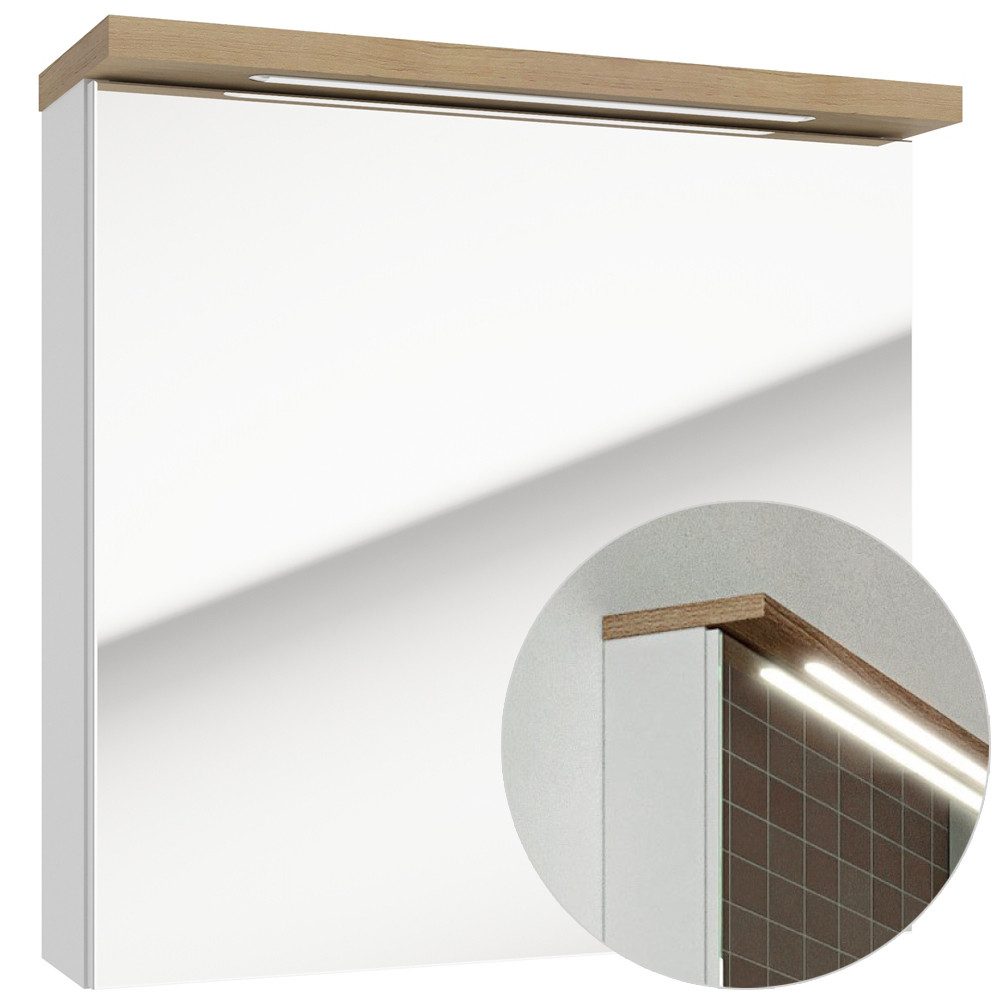 Lomadox Spiegelschrank SOFIA-107 weiß lackiert mit Trüffel Buche Nb. 60/60/20 cm