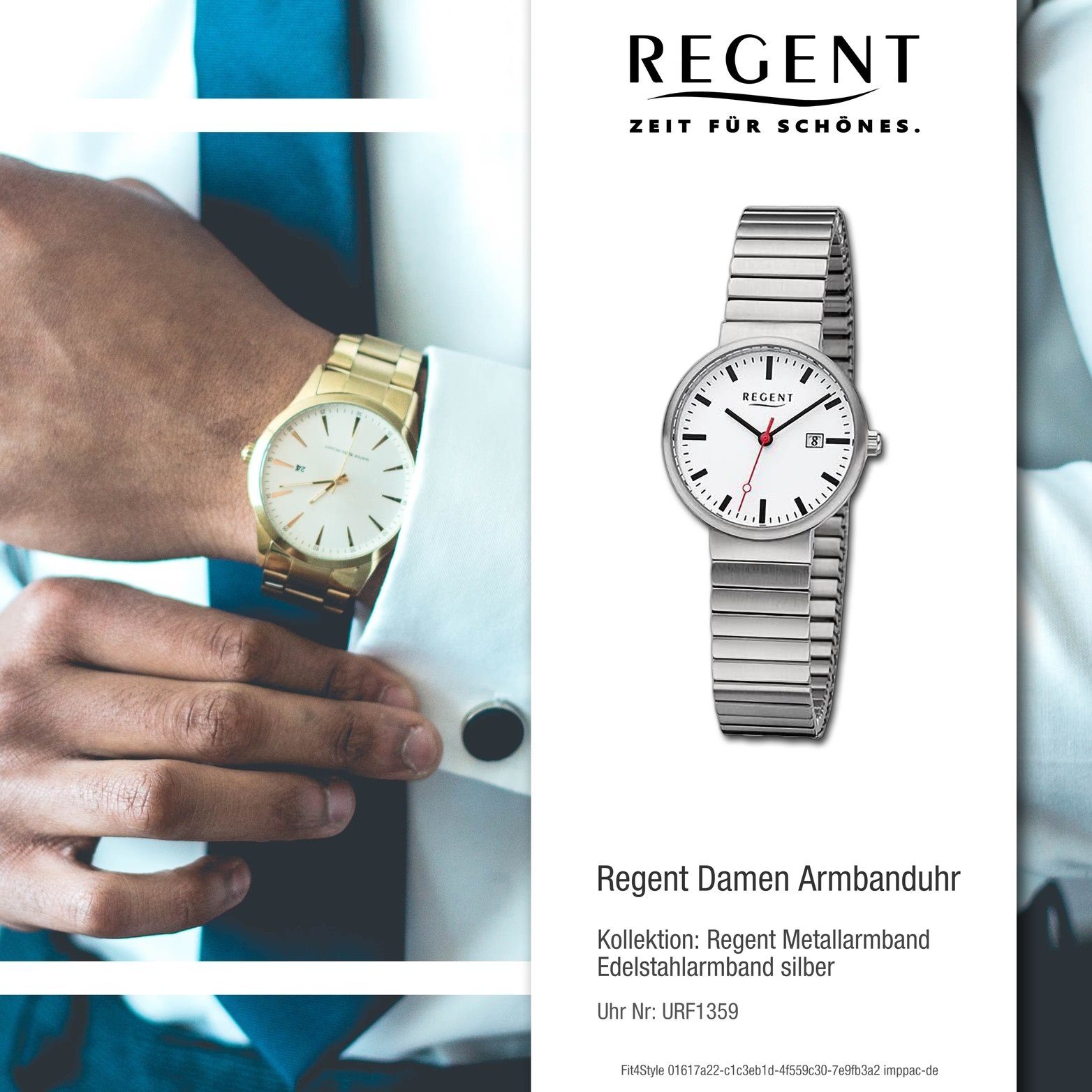 Regent Quarzuhr Analog, extra silber, groß Damen 29mm) Regent rundes Damenuhr (ca Edelstahlarmband Gehäuse, Armbanduhr