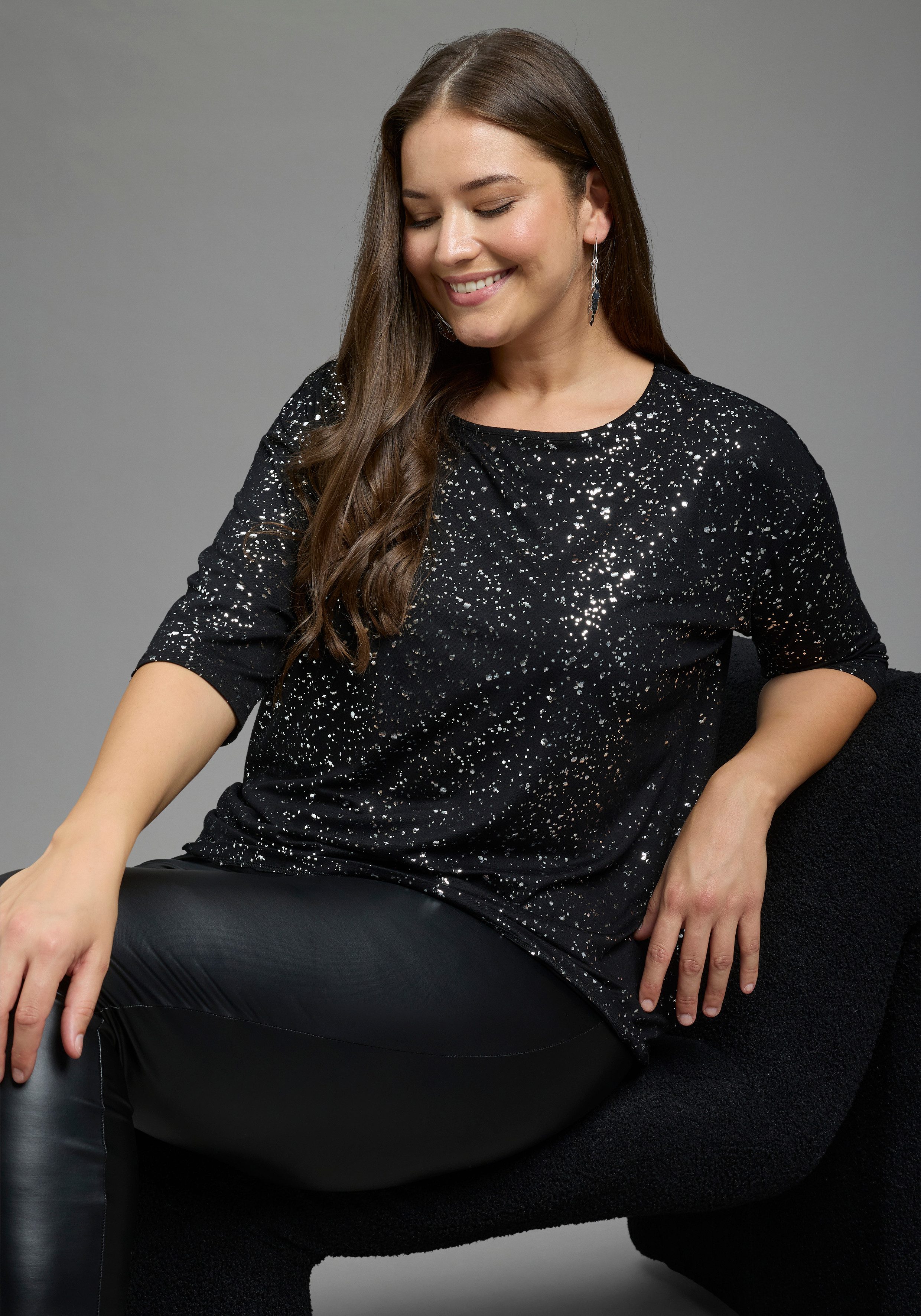 Laura Scott CURVE 3/4-Arm-Shirt Große Größen in figurumspielender Passform, hüftbedeckende Länge