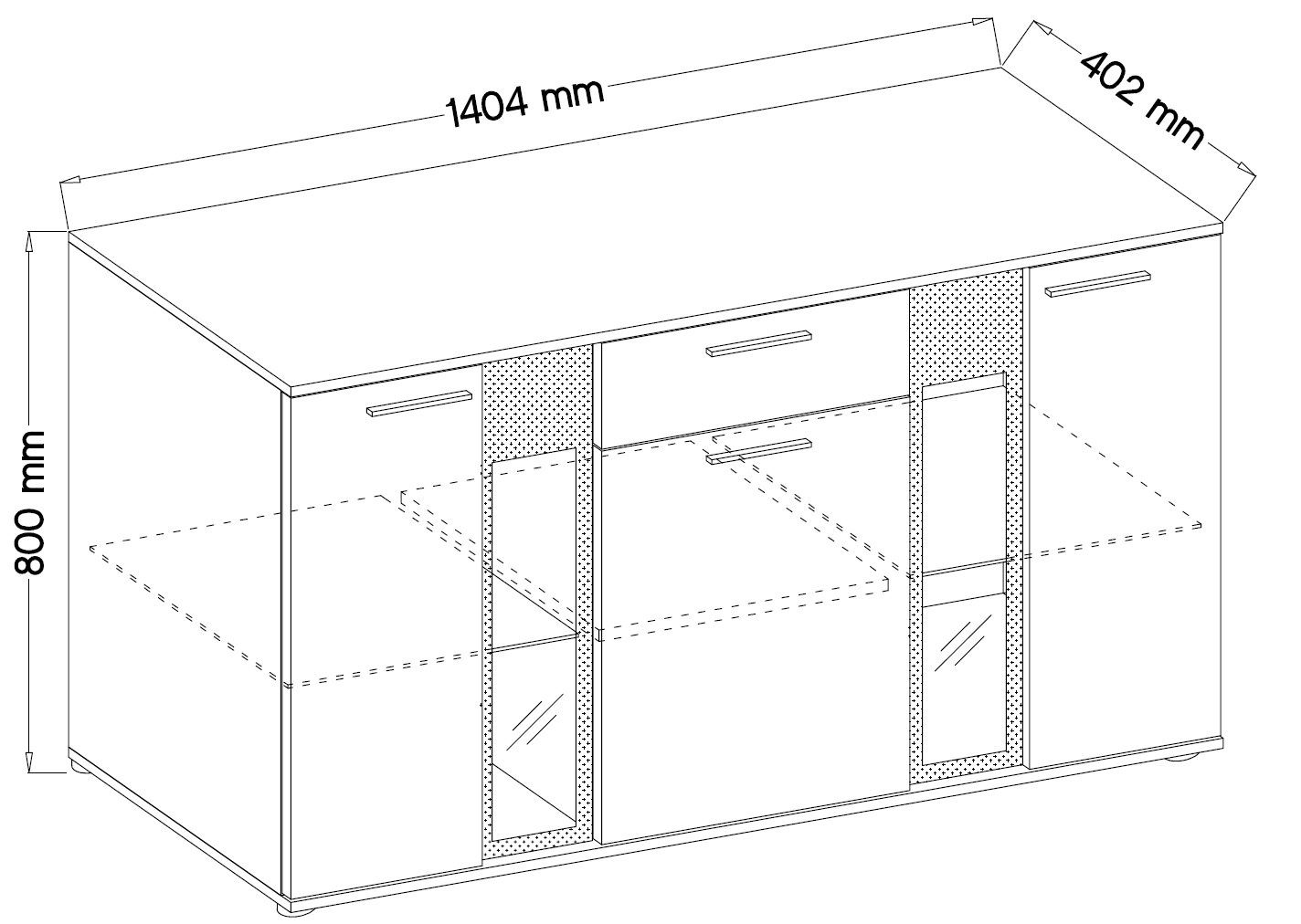 Furnix Anrichte Sideboard SARAI mit x Türen, T40,2 Schublade, x cm 1 H80 B140,4 Weiß Glastüren, 3