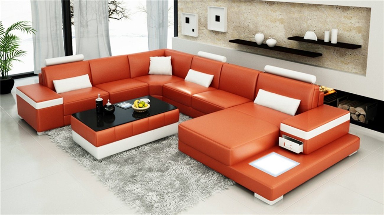JVmoebel Ecksofa, Designer Sofa Couch Ecksofa Polster Garnitur Wohnlandschaft U-Form Orange