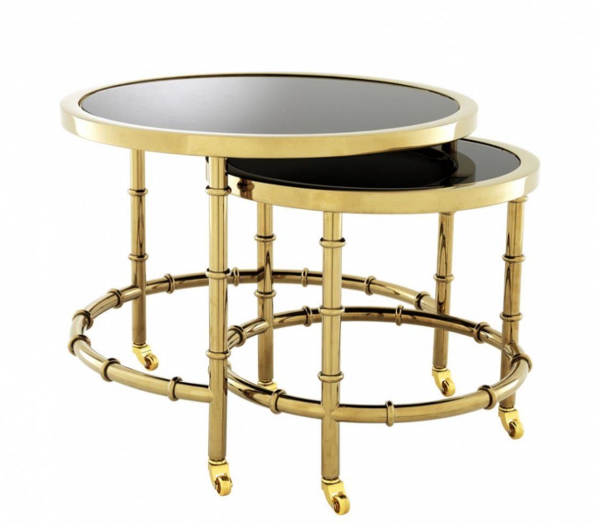Casa Padrino Beistelltisch Luxus Art Deco Designer Beistelltisch 2er Set Gold mit schwarzem Glas - Luxus Hotel Tisch