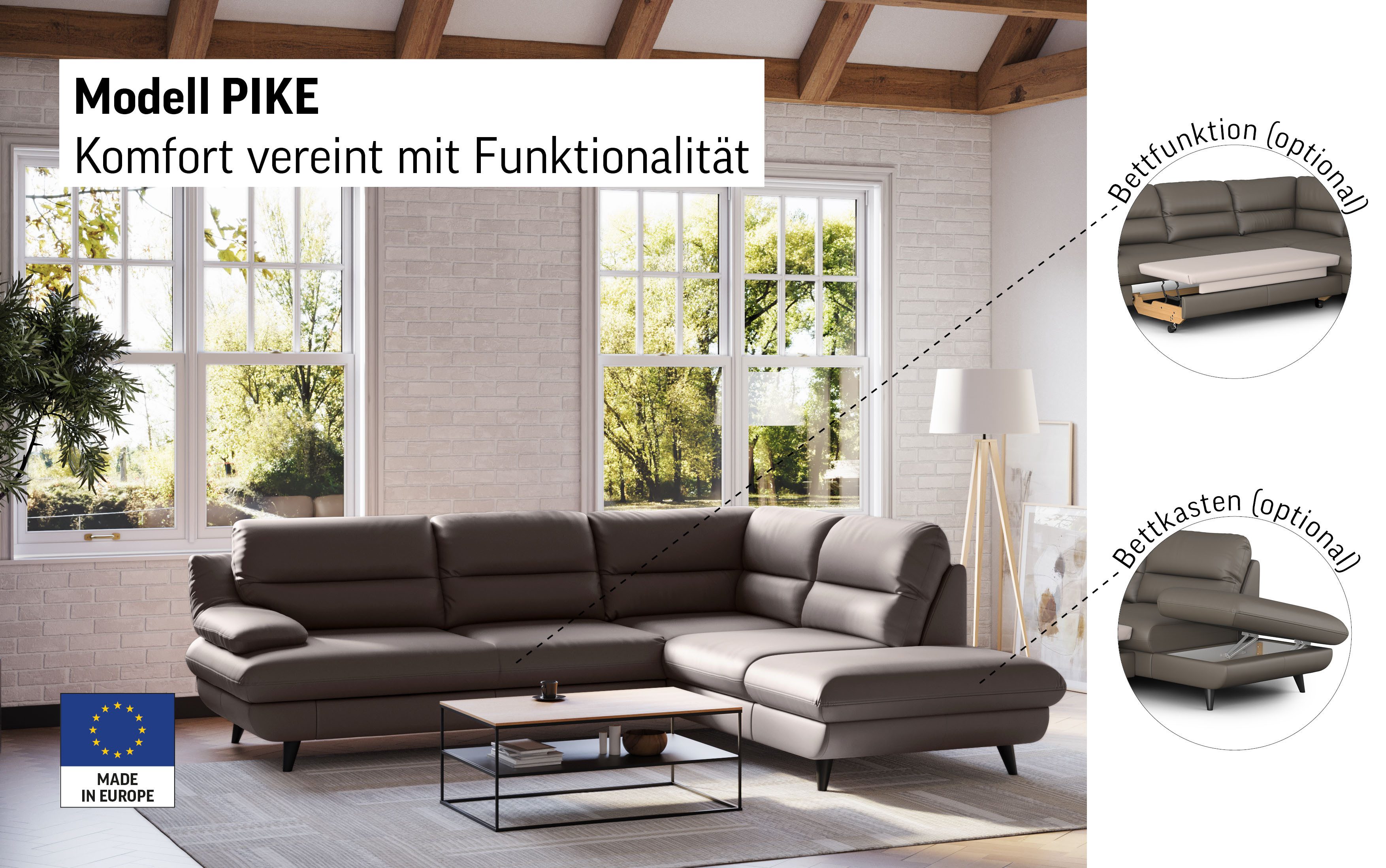 COTTA Ecksofa Pike L-Form, B: 266 cm, optional Schlaffunktion & Bettkasten