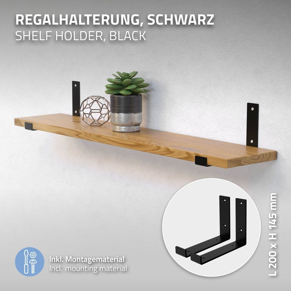 ML-DESIGN Wandregalhalter Regalhalterung L-Form aus Metall, Regalwinkel für Wandmontage, 2-tlg., Industrielle Wandregal Schwarz, Regalträger Regalhalterungen – Bild 2 von 5