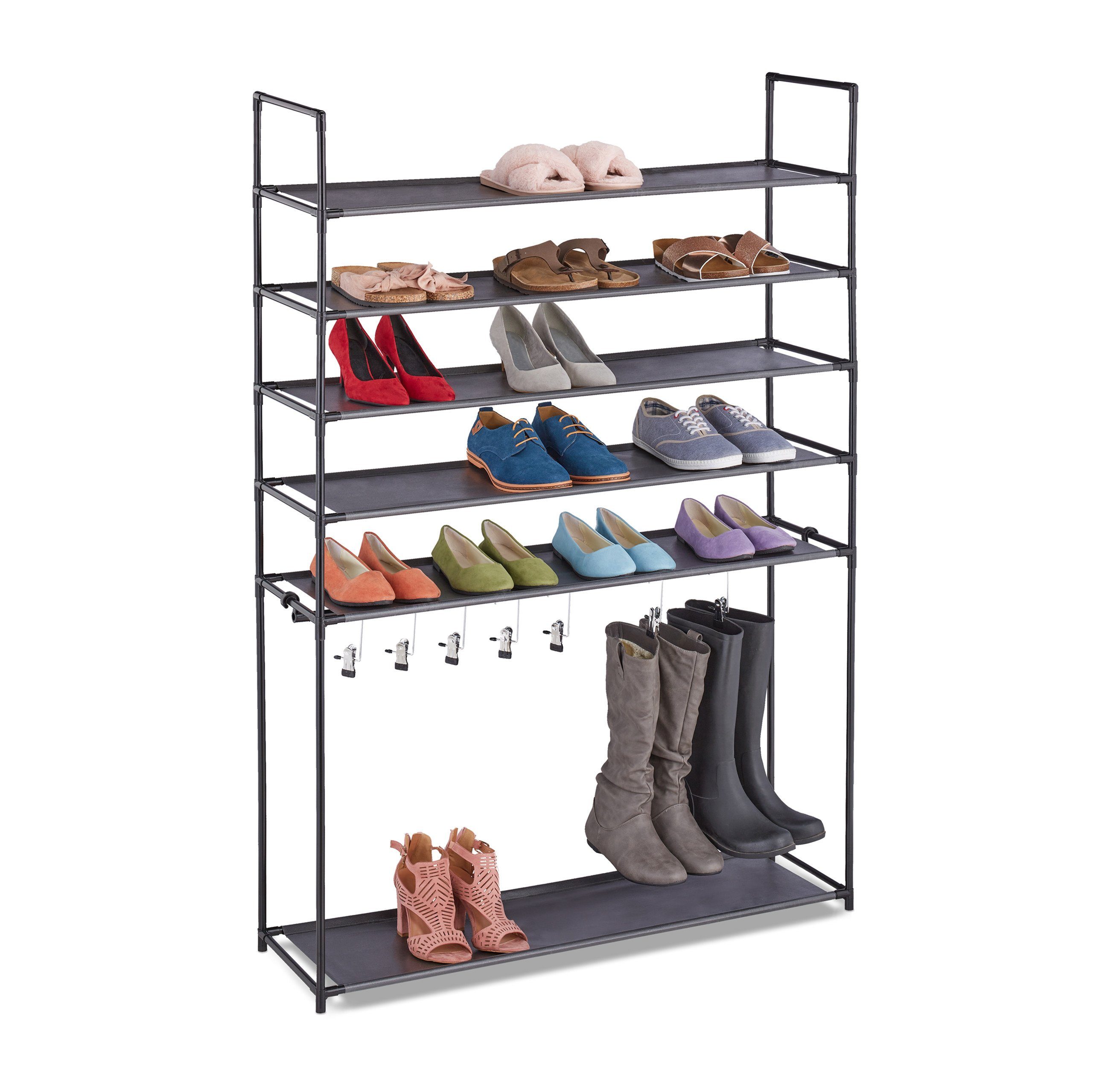 relaxdays Schuhregal mit Stiefelfach, Schwarz günstig online kaufen