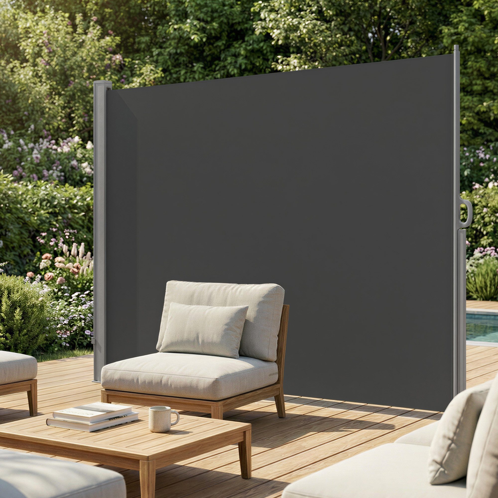 SONGMICS Seitenmarkise ausziehbar, Sichtschutz, balkon terrasse, Windschutz (Sonnenschutz, inkl. Zubehörpaket & Anleitung) Balkon, mitgelieferte Bodenhalterung