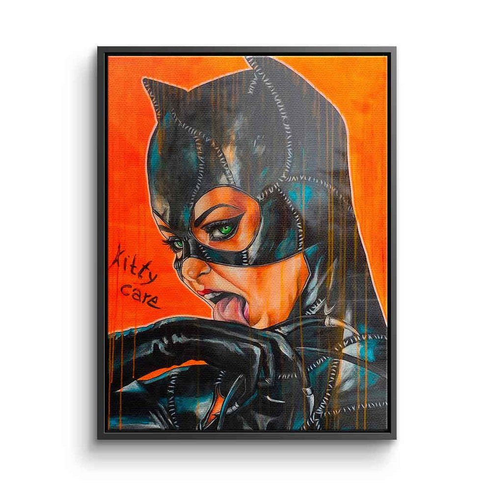 DOTCOMCANVAS® Leinwandbild Kitty Care, Leinwandbild Catwoman Porträt Comic Kitty Care hochkant schwarz orange