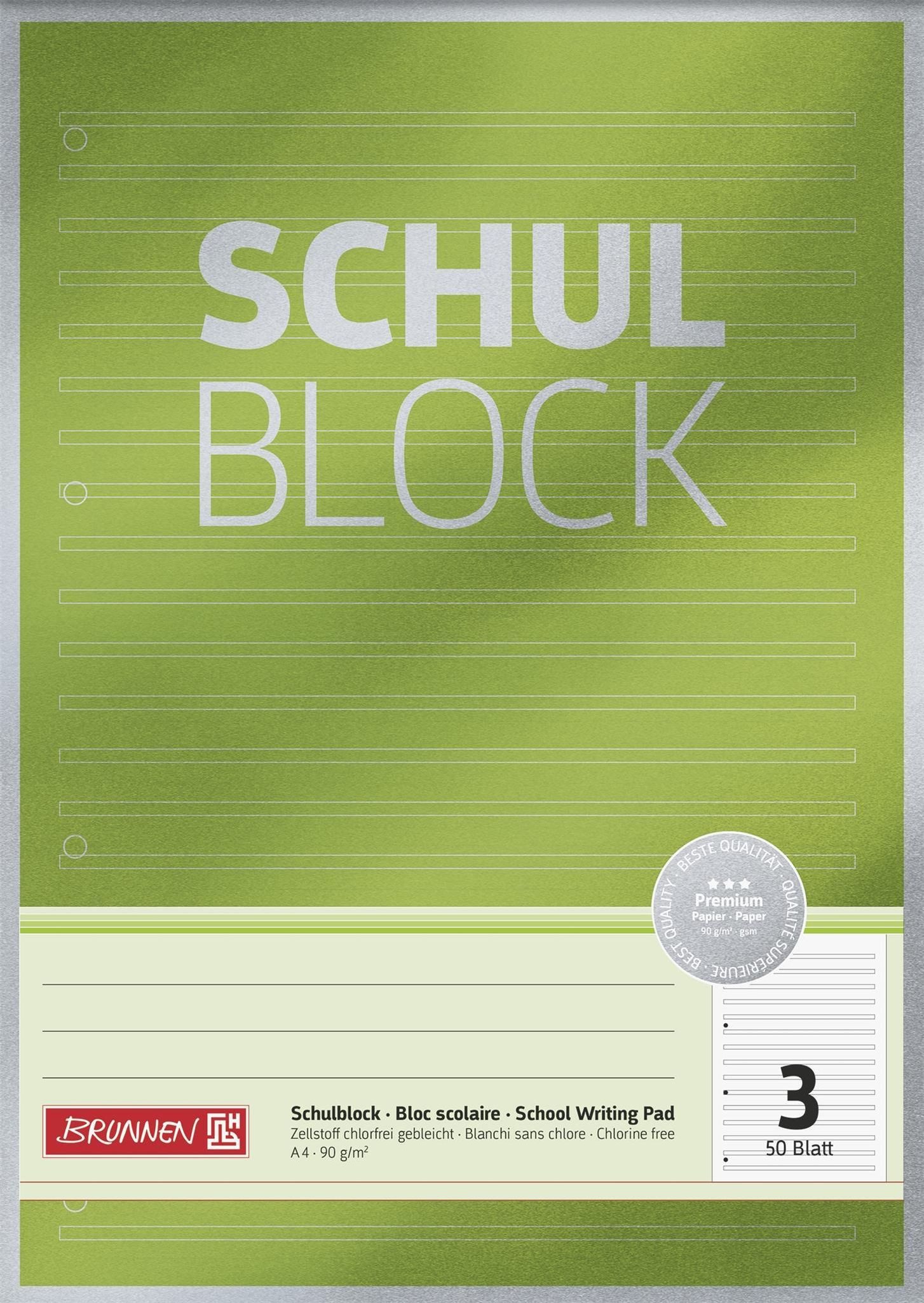BRUNNEN Schulheft BRUNNEN Schulblock A4 90g 50Bl Lineatur 3