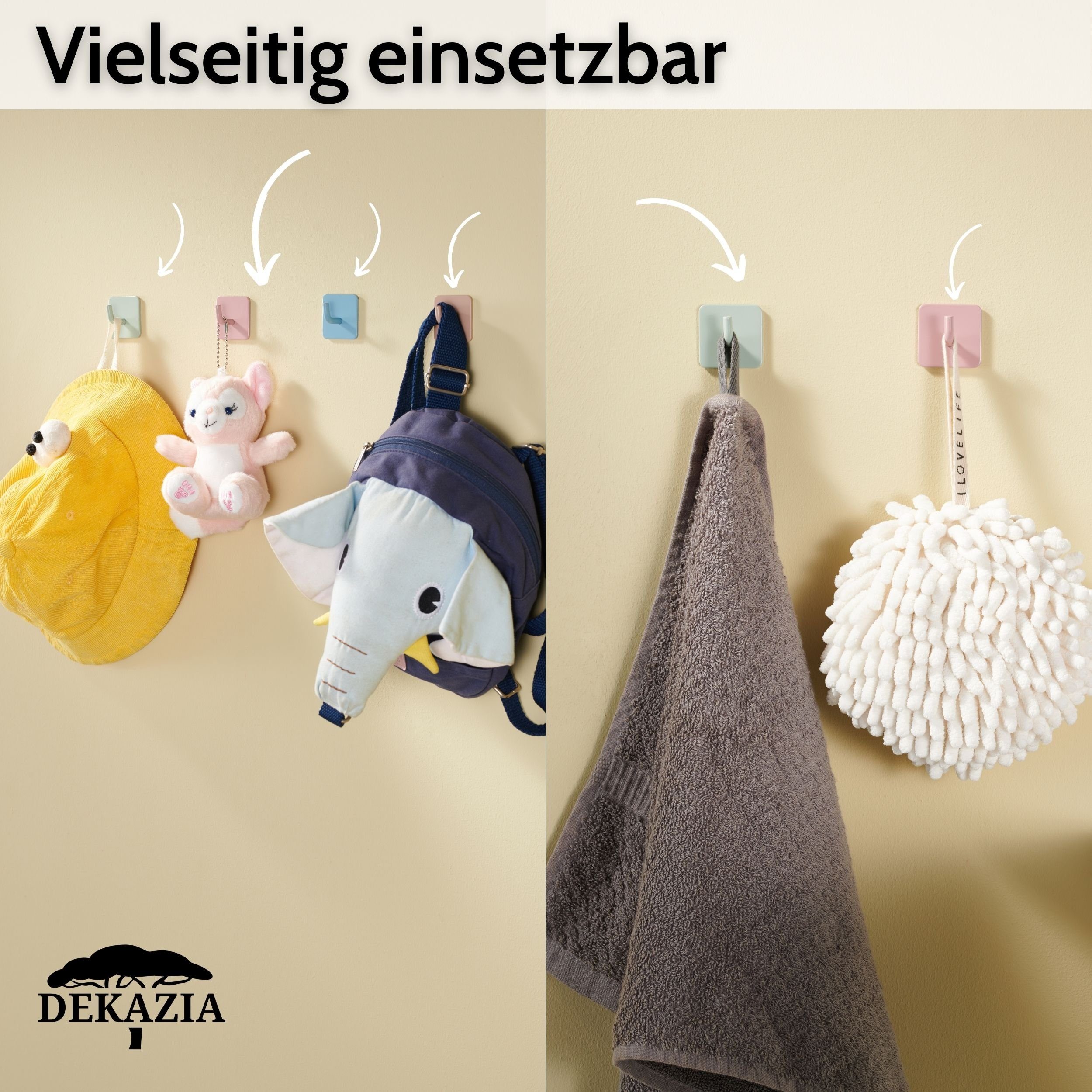 DEKAZIA Klebehaken, Garderobe, Badezimmer, WC, Garderobenhaken Kinderzimmer, Haken (4-St), Handtuchhaken, selbstklebende Rosa Wohnmobil, Schlafzimmer, Kinderzimmer, Küche