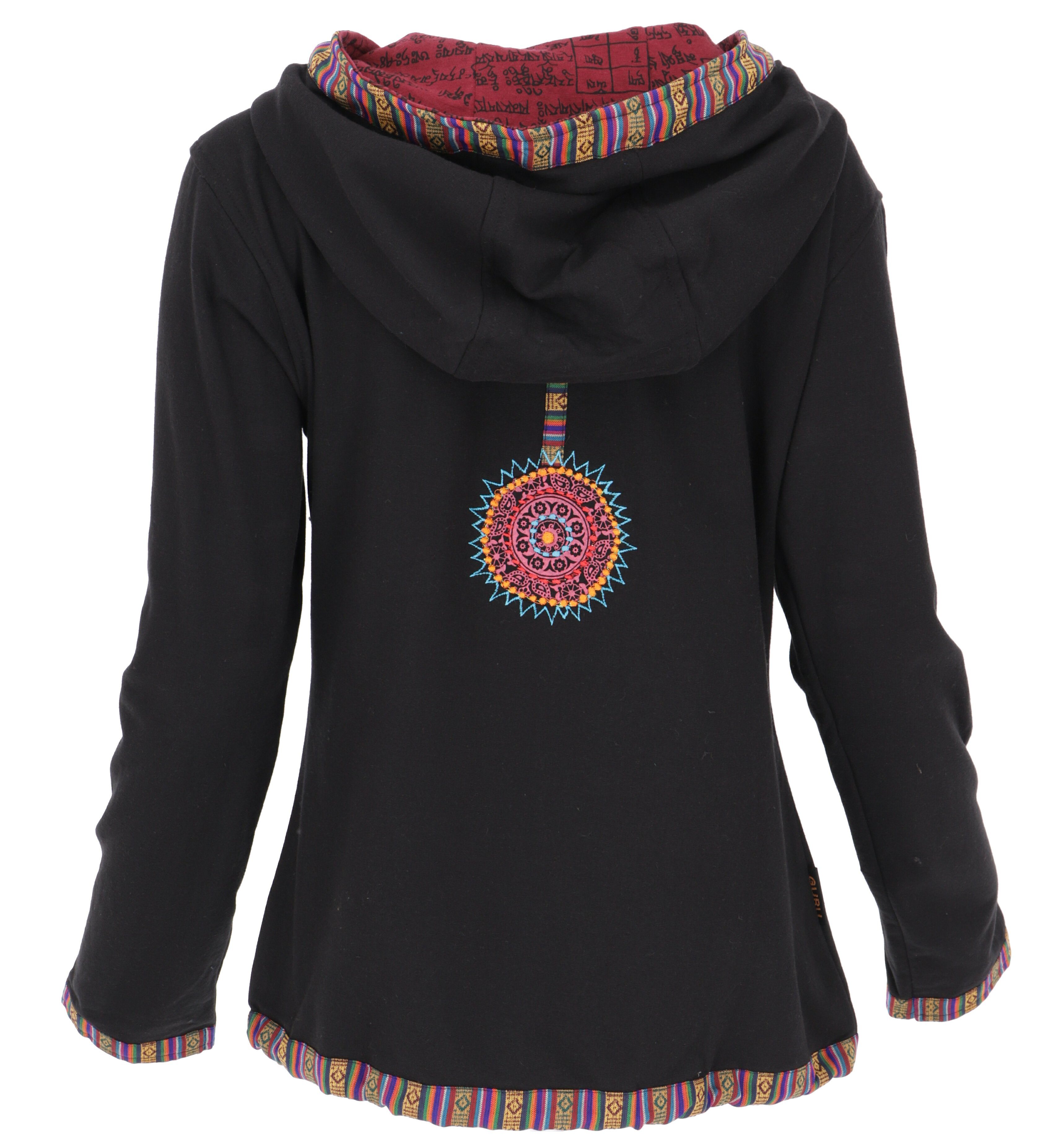 Jacke, schwarz/rot Langjacke alternative Guru-Shop Bekleidung Boho -.. Nepal Jacke bestickte Ethno