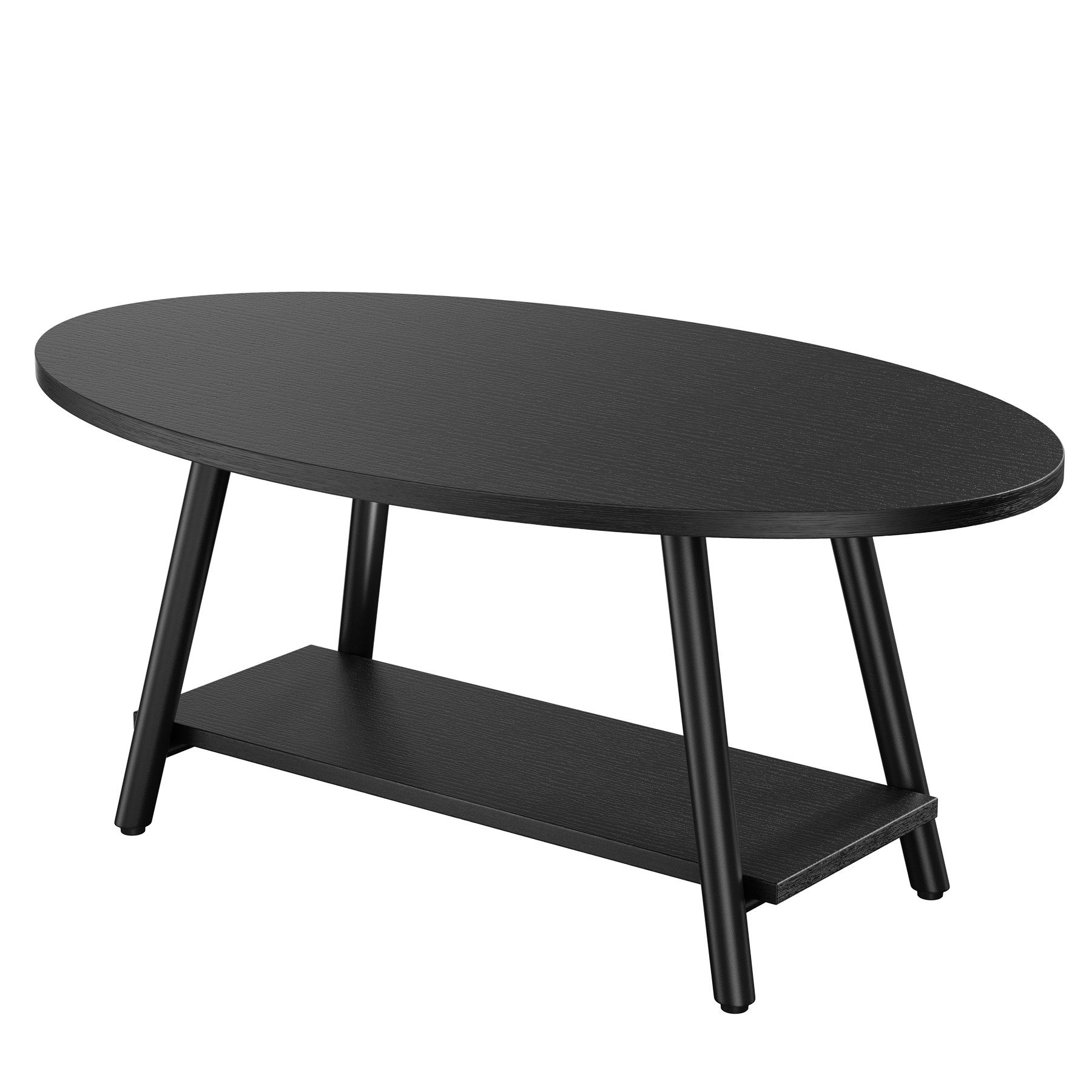 HawthyHome Couchtisch ovaler 2-stöckiger Beistelltisch mit Stauraum, 101 x 60 cm (1-St), Moderner Massivholztisch, ideal für Wohnzimmer und Schlafzimmer
