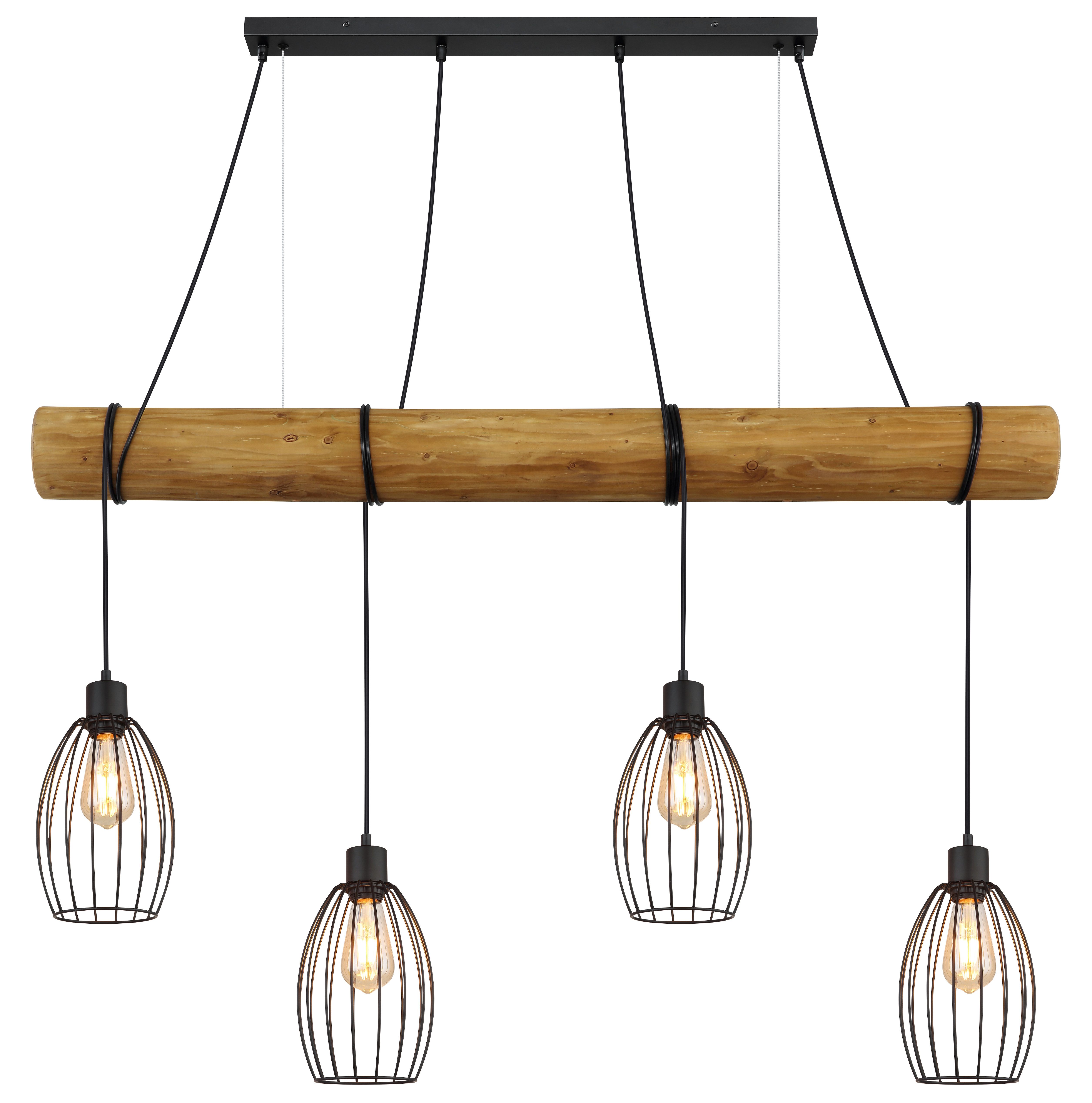 NOWA Hängeleuchte BERTI, ohne Leuchtmittel, Hängeleuchte mit Holzbalken, rustikal-modern & individuell