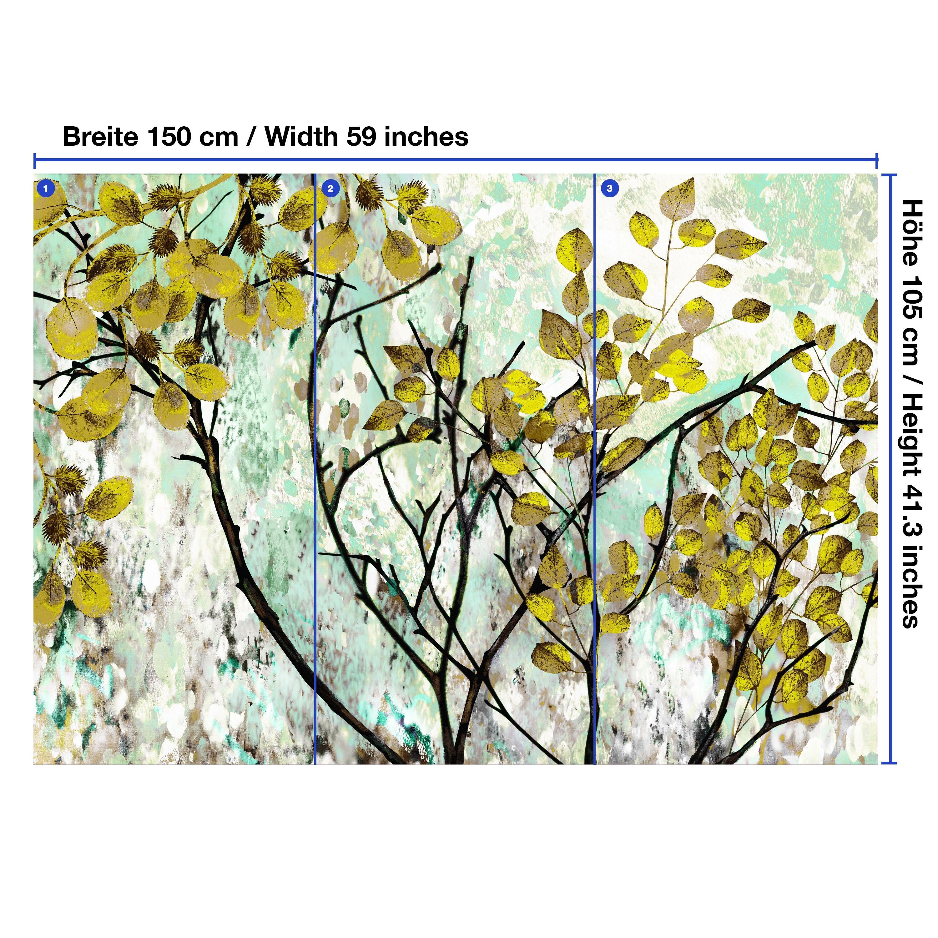 Baum gelbe Motivtapete, Fototapete Blätter, wandmotiv24 Vliestapete Wandtapete, matt, glatt,