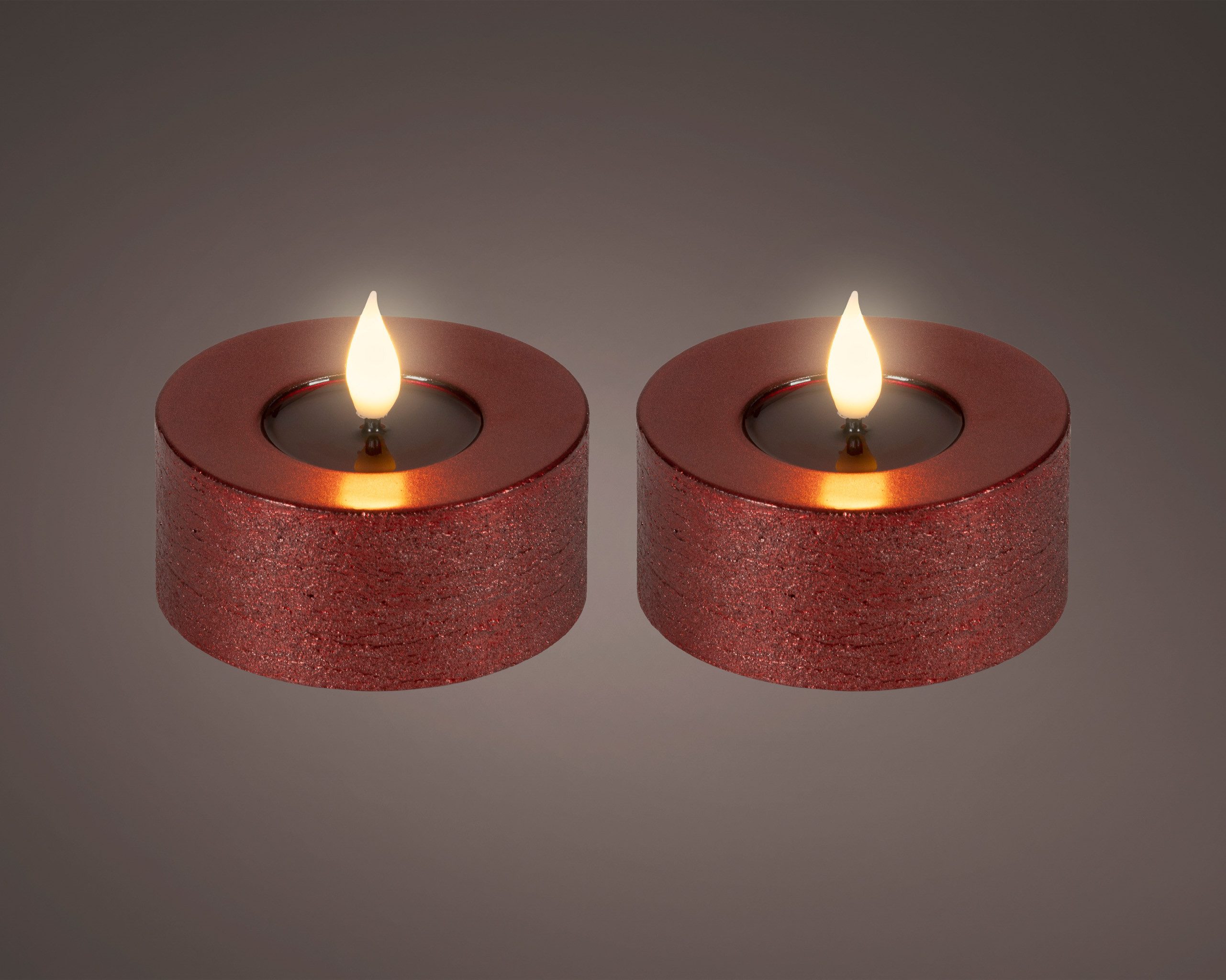 Lumineo LED-Kerze, Timer, warmweiß, LED Kerzen 6x7,5cm Timer Wachs 2 Stück - Flacker-Effekt Ochsenblut