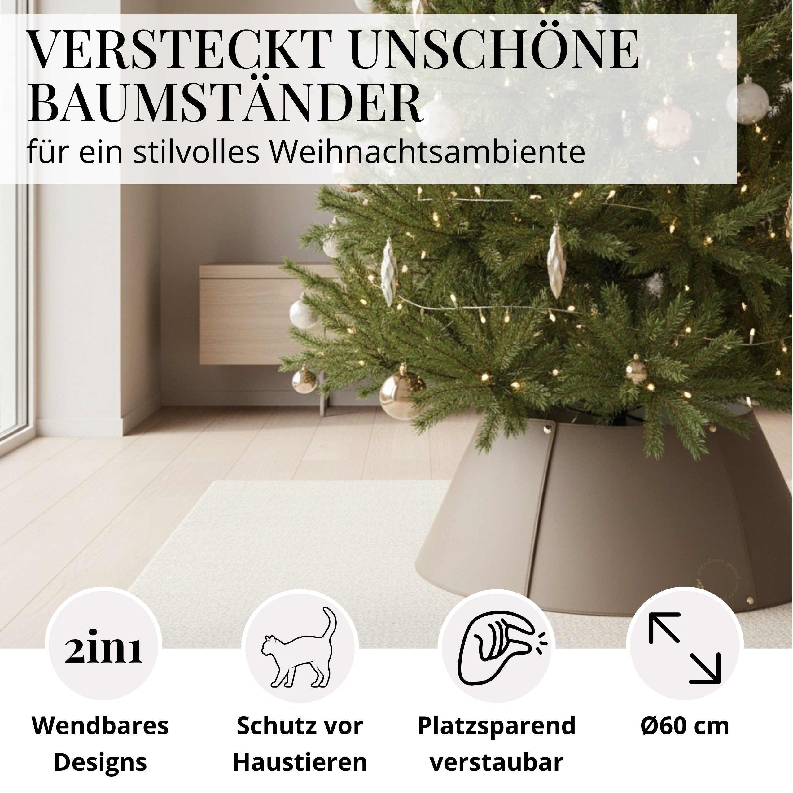 LIVLIG Weihnachtsbaumdecke Weihnachtsbaum Kragen, Weihnachtsbaum Rock, Baumständer Korb, Größenverstellbar, Beidseitig nutzbar