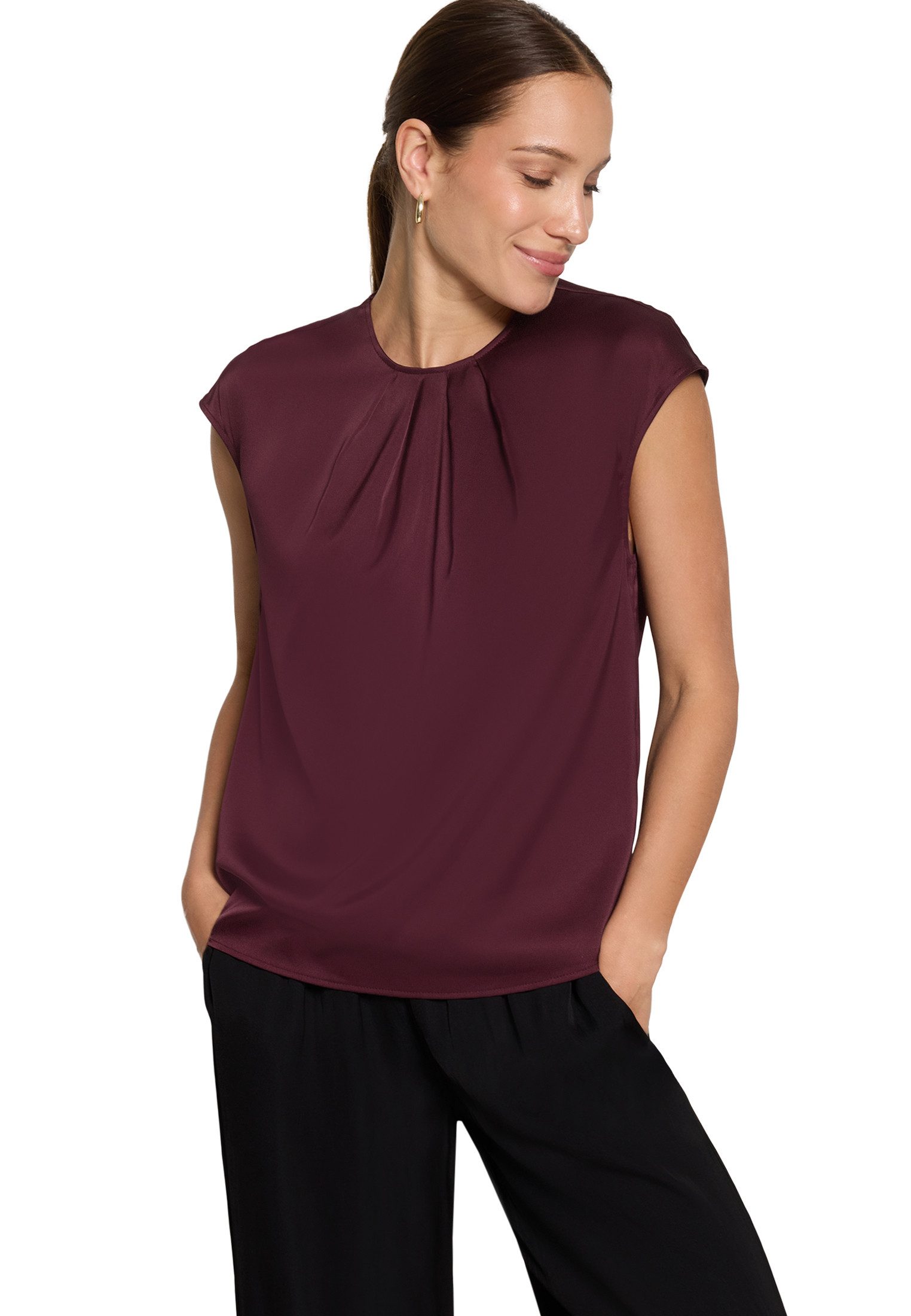 Zero Satinbluse Damen mit Rundhalsausschnitt
