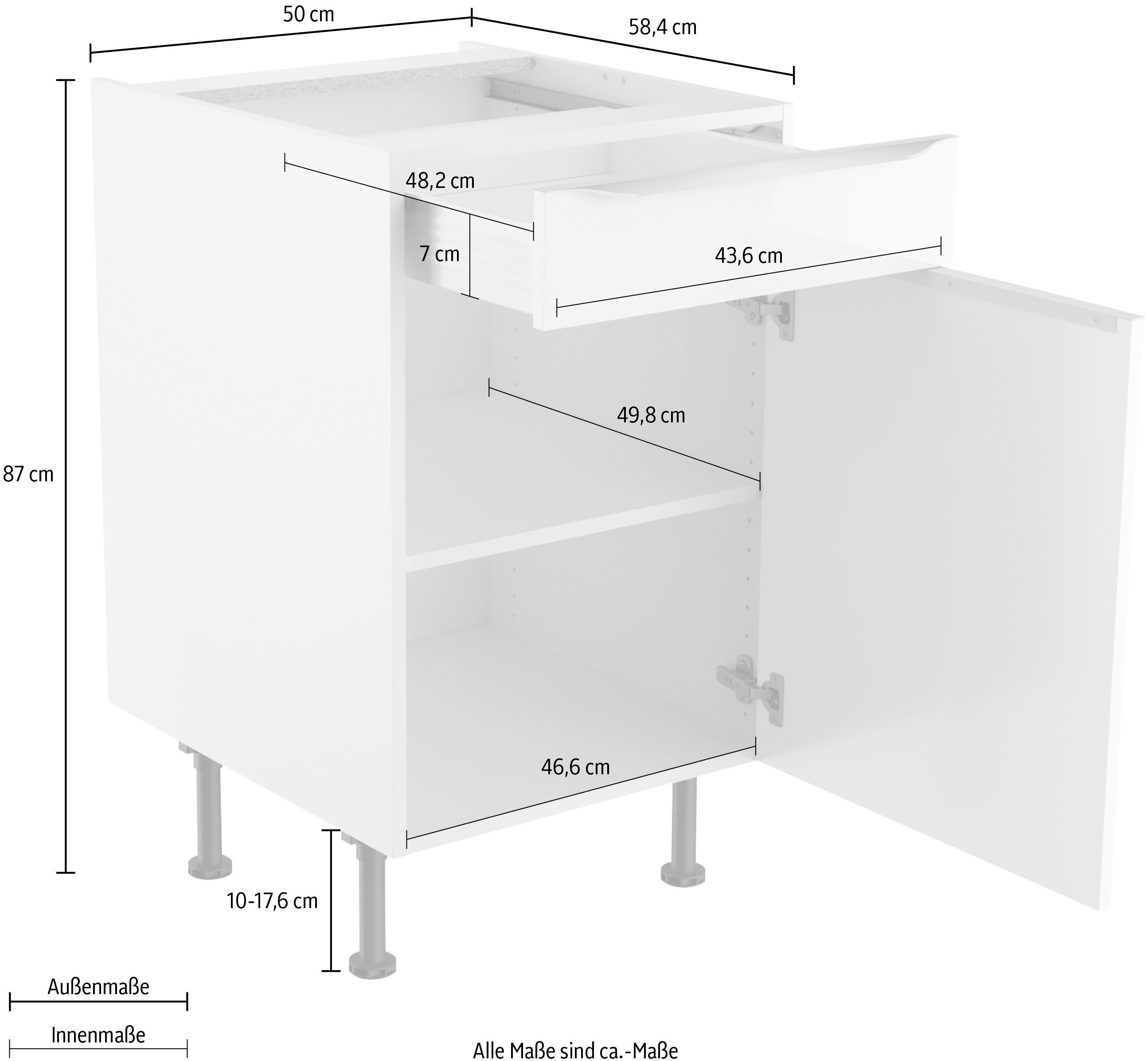 weiß Aken | weiß OPTIFIT Unterschrank Hochglanz-weiß