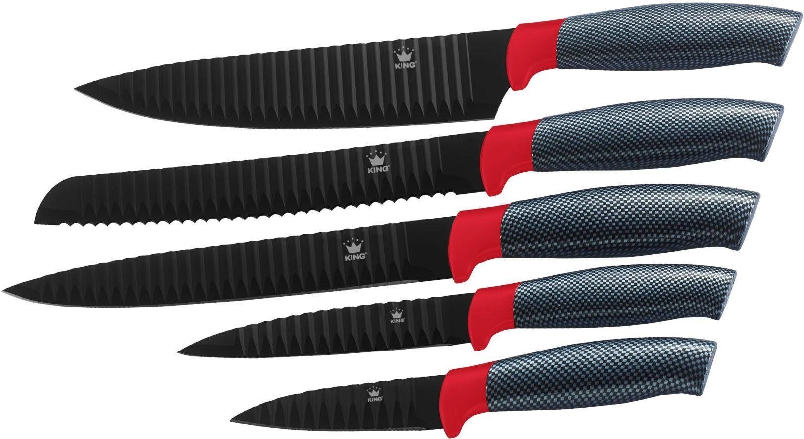KING Messerblock Carbon Optic (6tlg), Wellenschliff