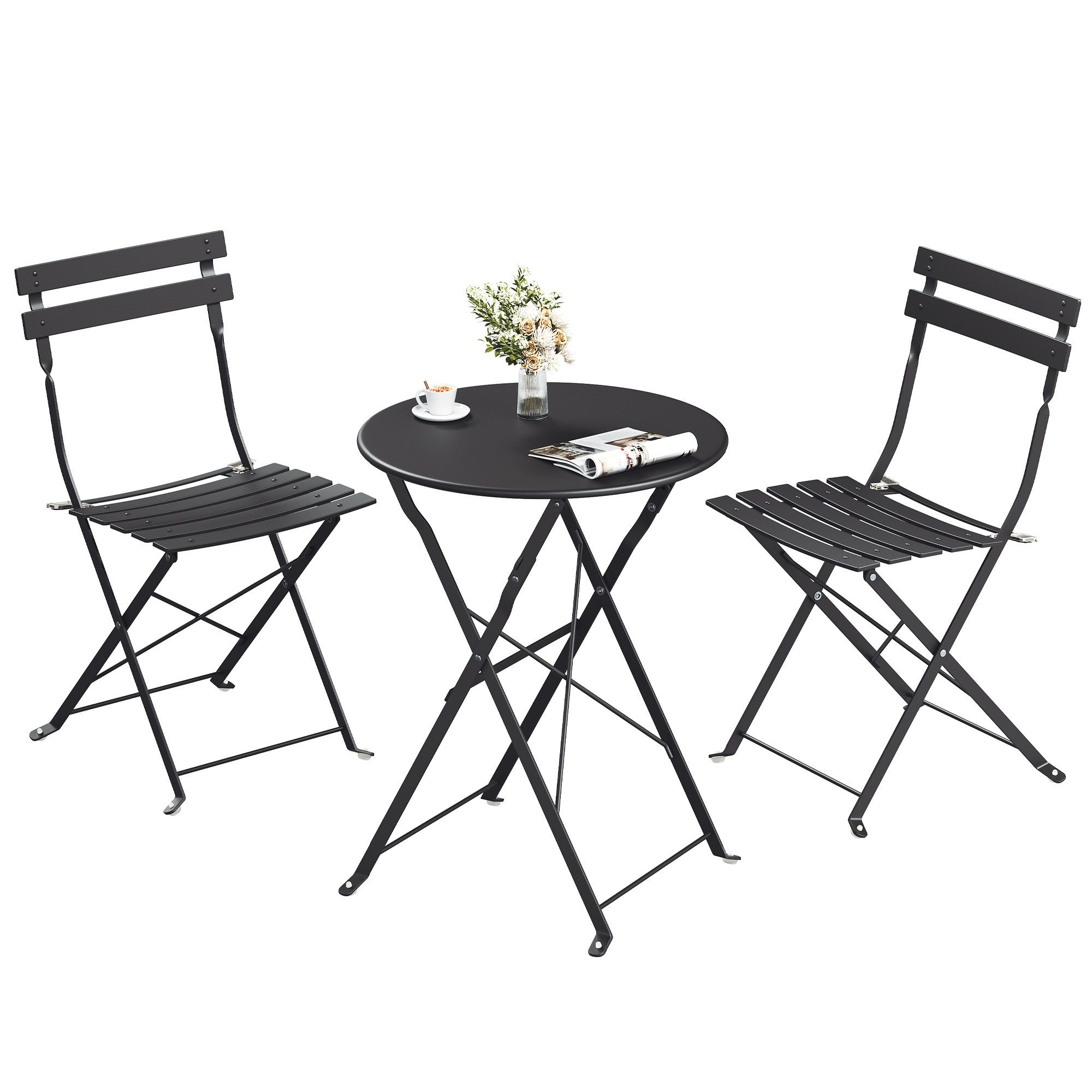 SONGMICS Balkonset, Gartenmöbel-Set, Balkonmöbel 3-teilig, 1 Klapptisch mit 2 Stühlen