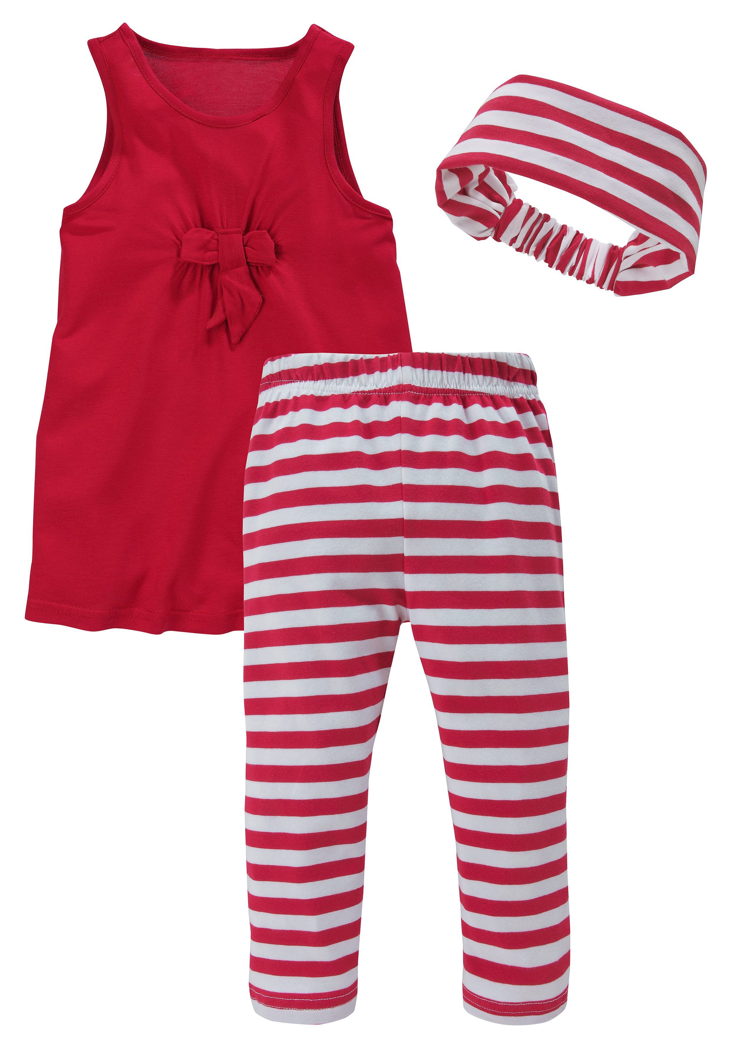 KIDSWORLD Kleid, Leggings & Haarband 3tlg. Set: Kleid, Capri und Haarband geringelt (Set, 3-tlg., 3) Capri und Haarband maritim geringelt