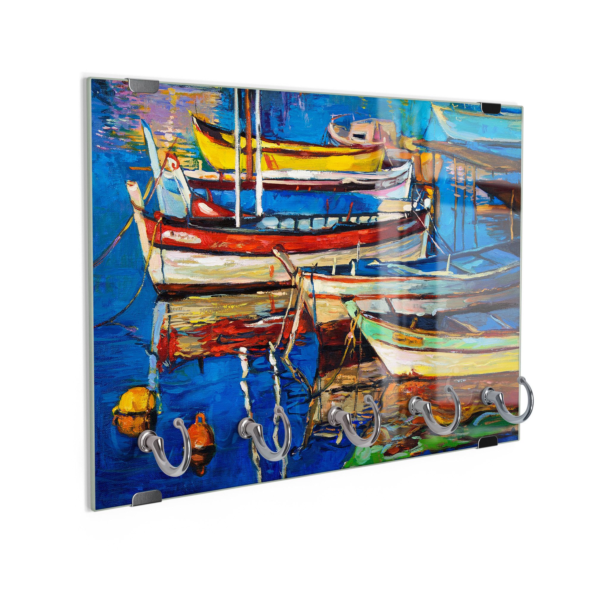 DEQORI Schlüsselbrett 'Farbenfroher Hafen', (1 St), Schlüsselhalter Schlüssel Haken Schlüsselboard modern Schlüsselleiste