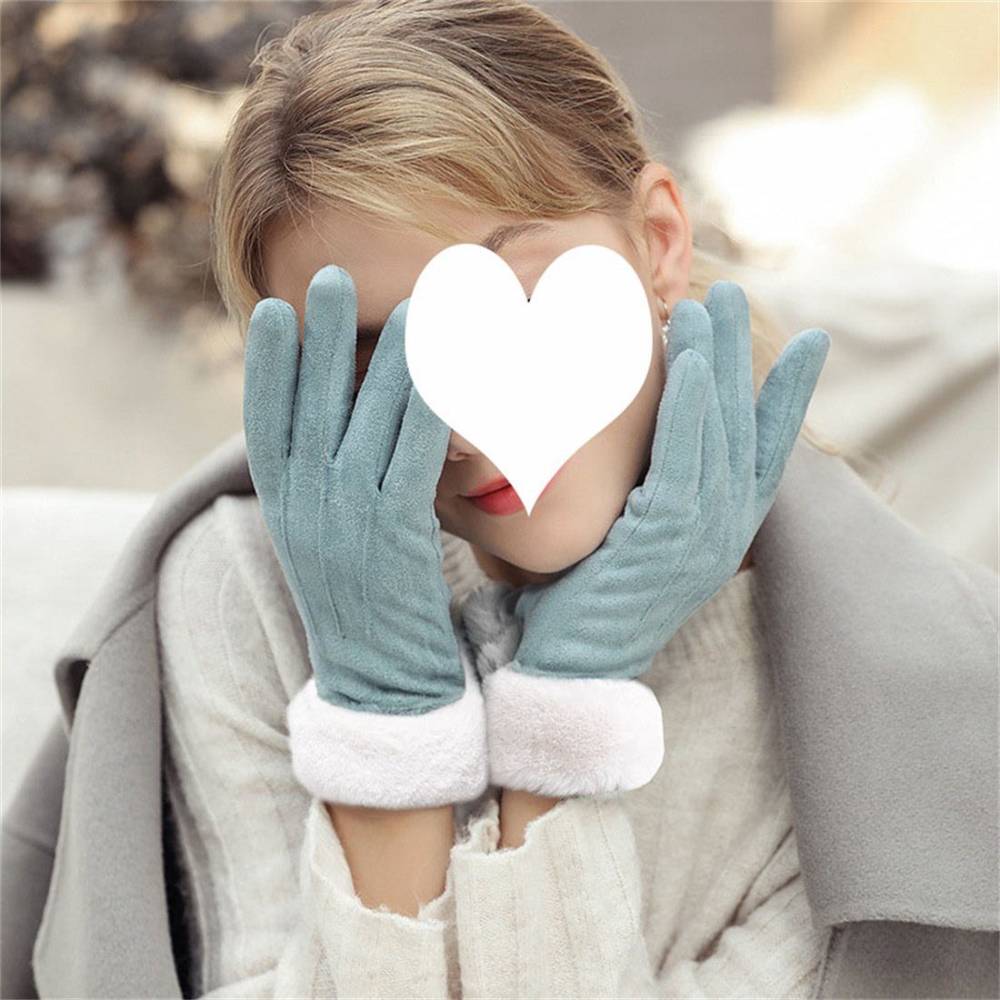 DÖRÖY Fleecehandschuhe Damen Winter Kunstfell warme Handschuhe, Reiten Touchscreen Handschuhe blau