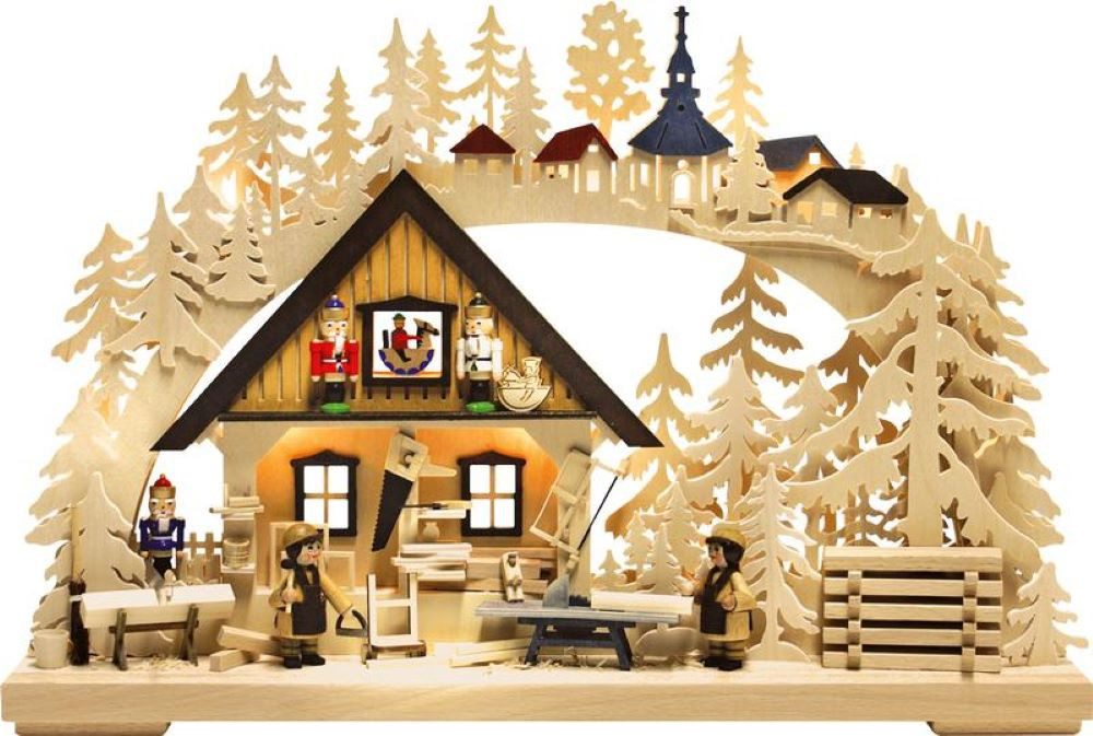 LED Schwibbogen 3D Nussknackerwerkstatt klein, B 43cm/H 30cm