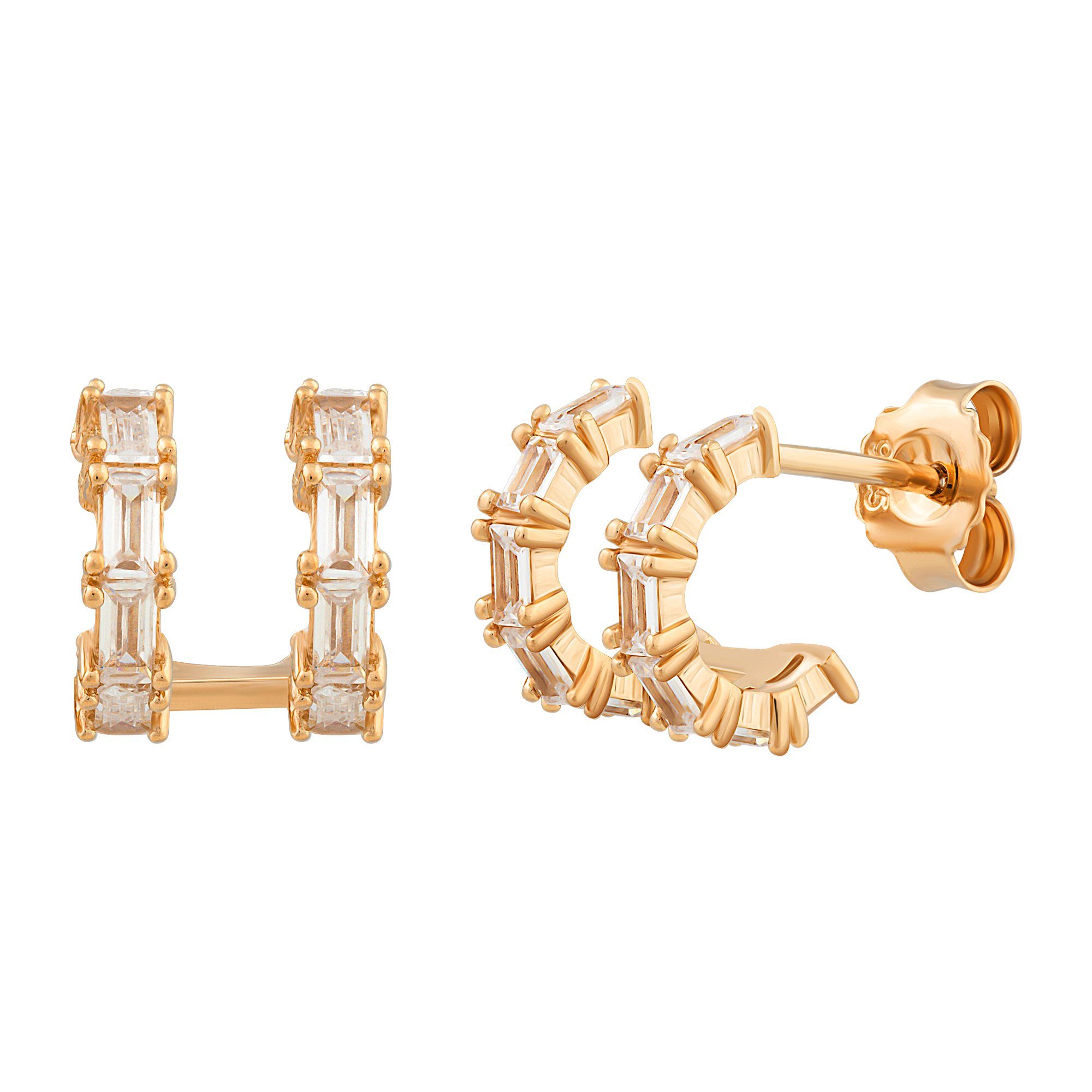 Paar Creolen 925 Sterling Silber vergoldet Double Design mit Zirkonia